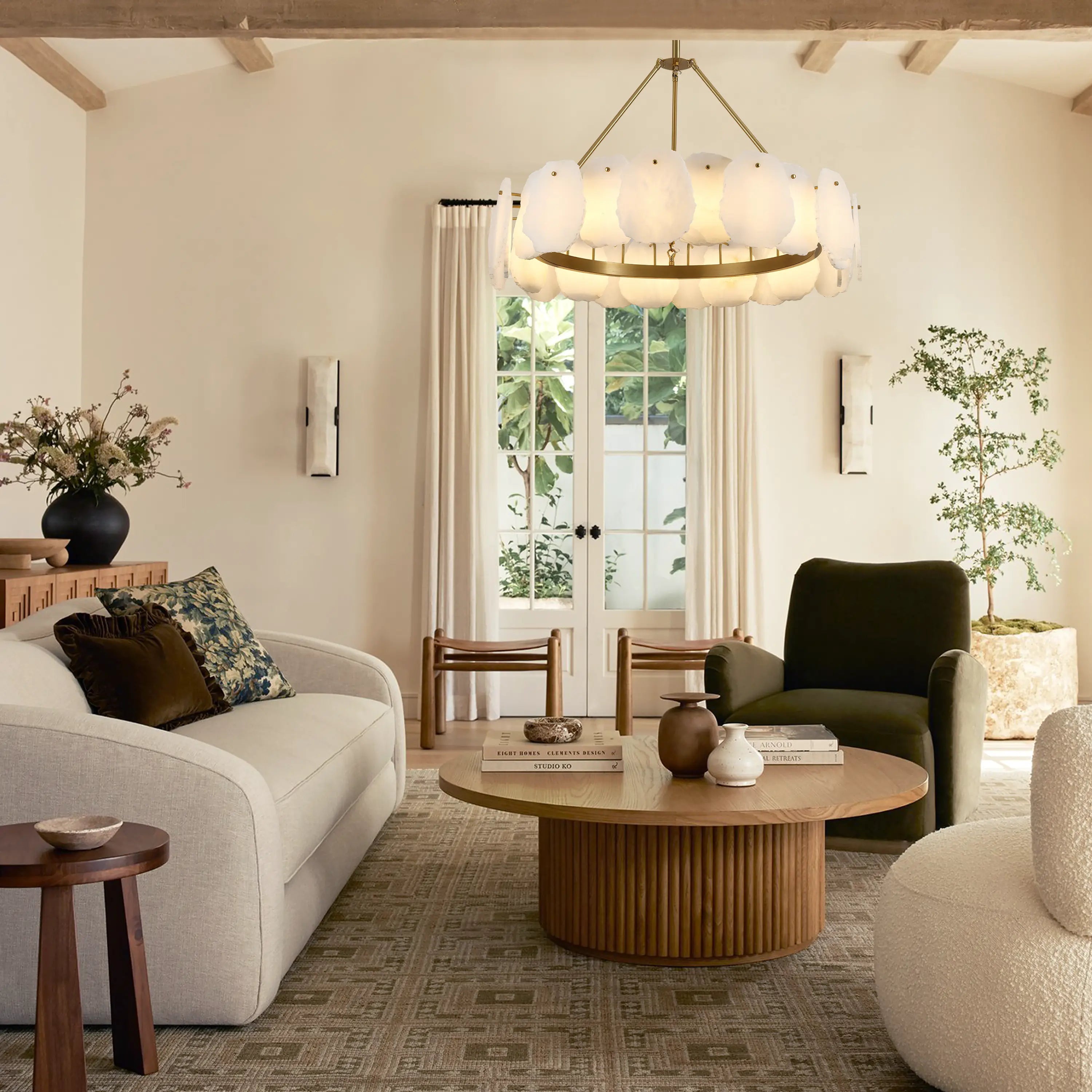 Moira Alabaster Round Chandelier 32"D#Finish_Gold