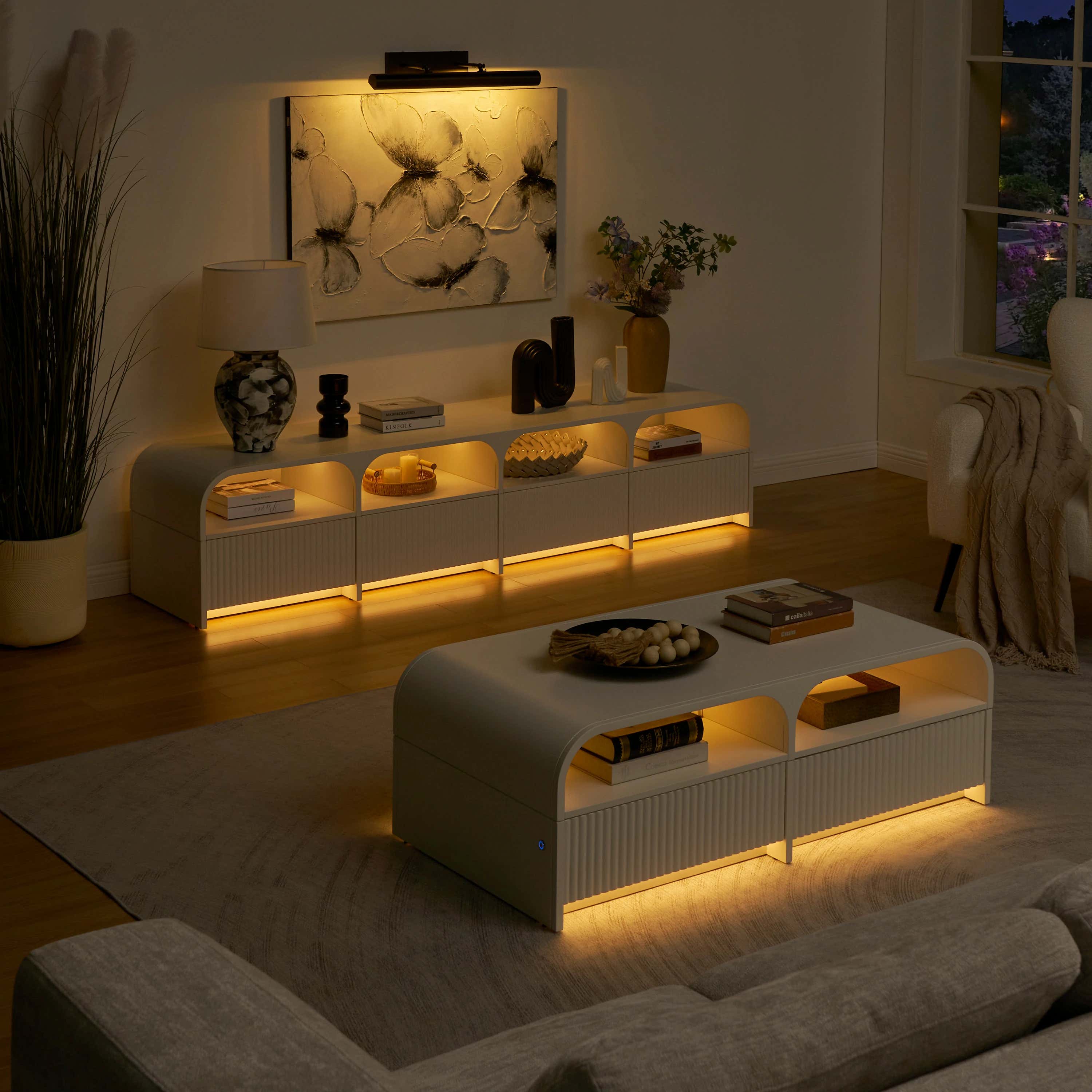 Naru Media Console and Coffee Table Set