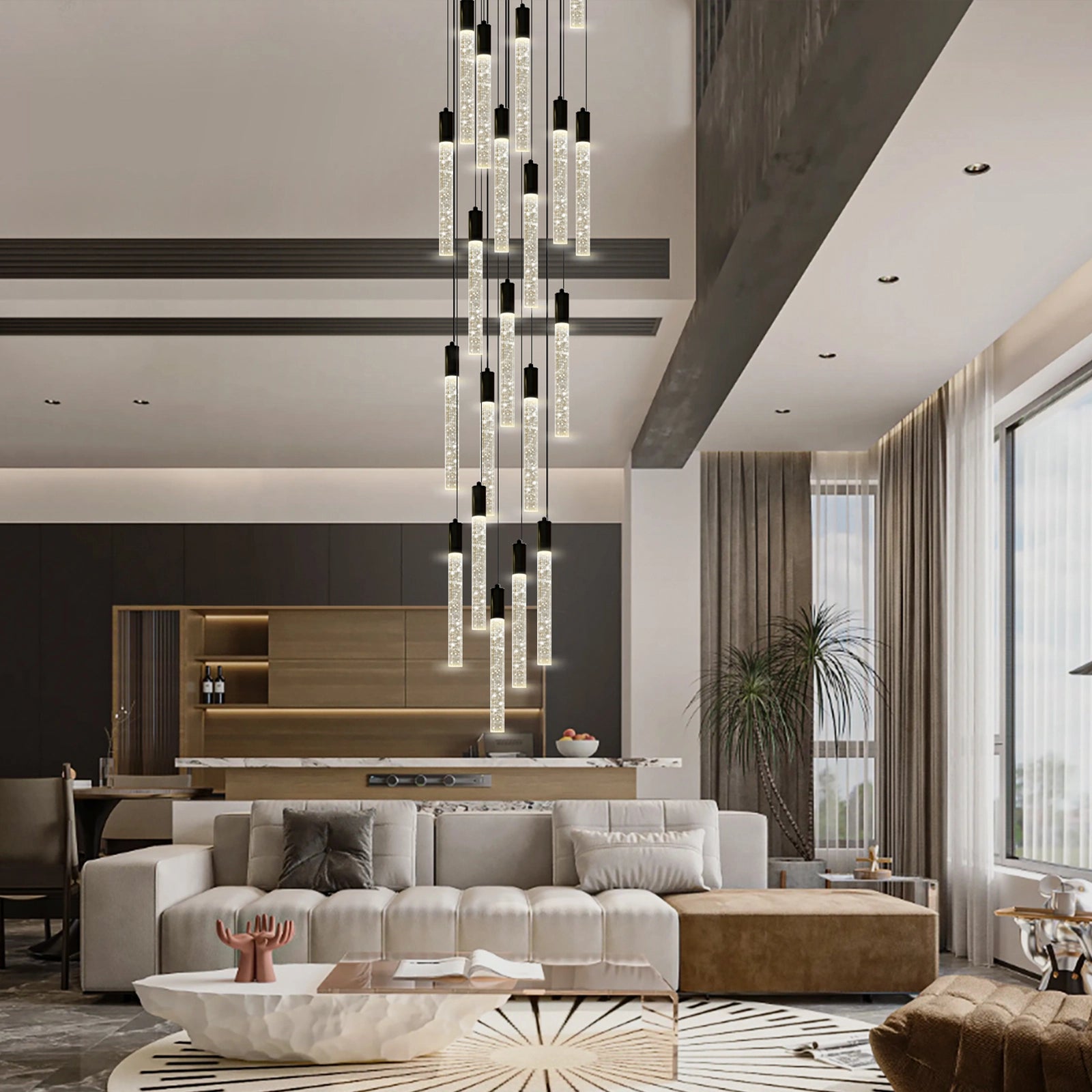 Nova Cascade Modern LED High Ceiling Chandelier 24"D