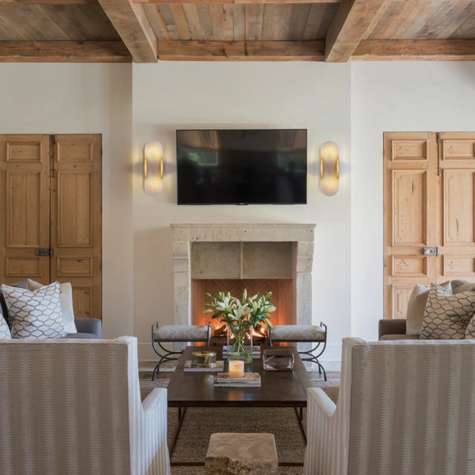 OpalEdge Alabaster Oval Wall Sconce 14"H#Finish_Gold