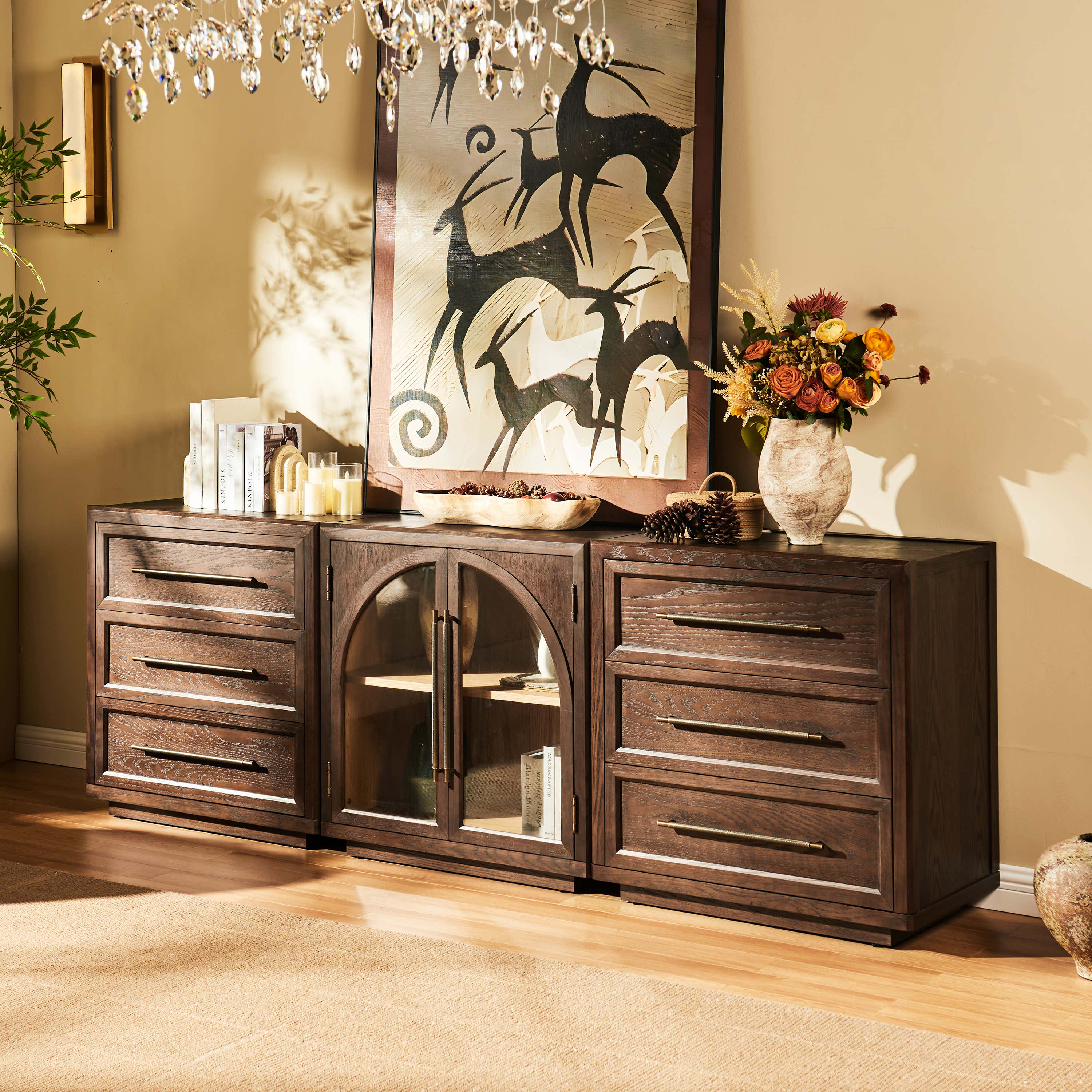 Alvar Arched 94.5″ Oak Modular Media Console(Set of 3)