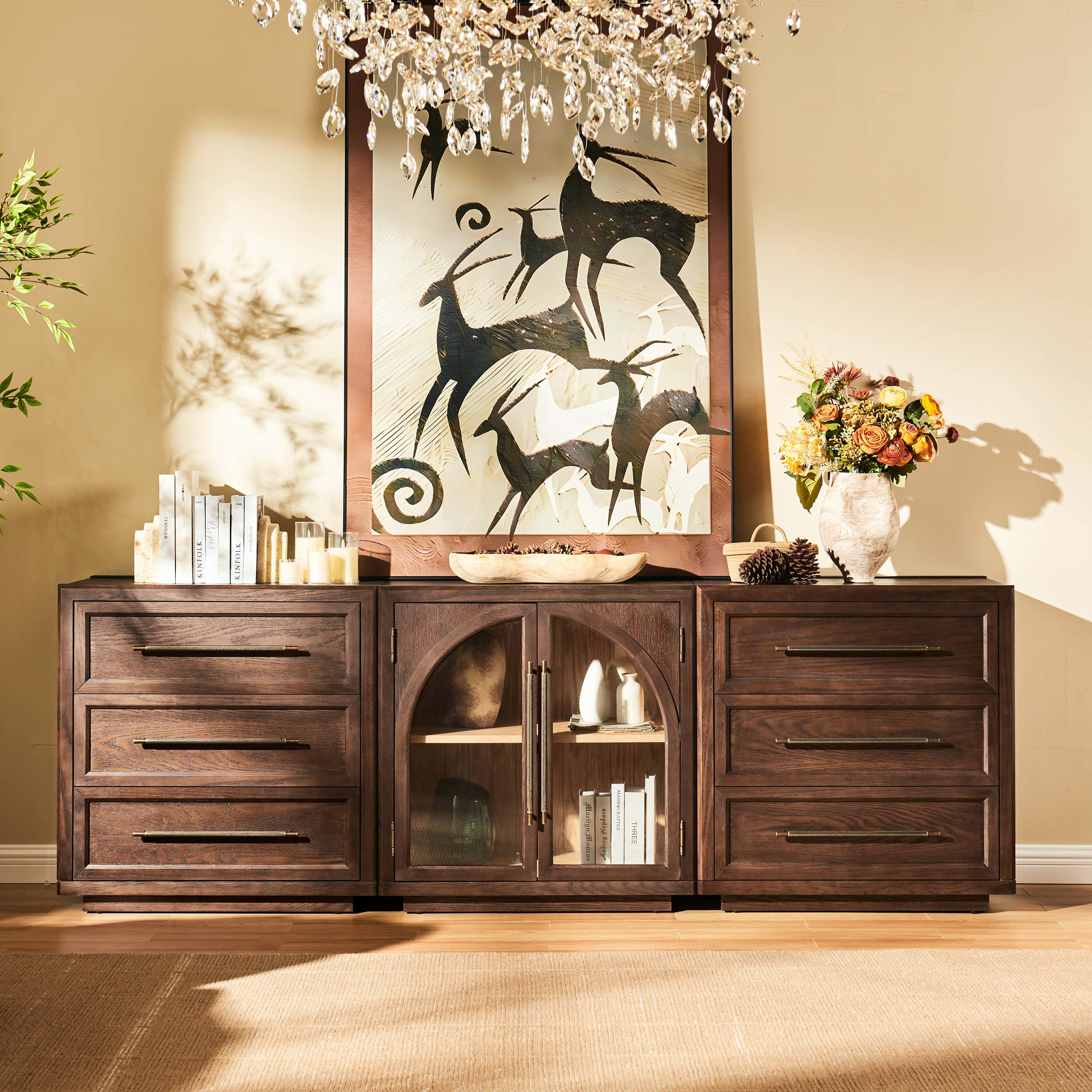 Alvar Arched 94.5″ Oak Modular Media Console(Set of 3)