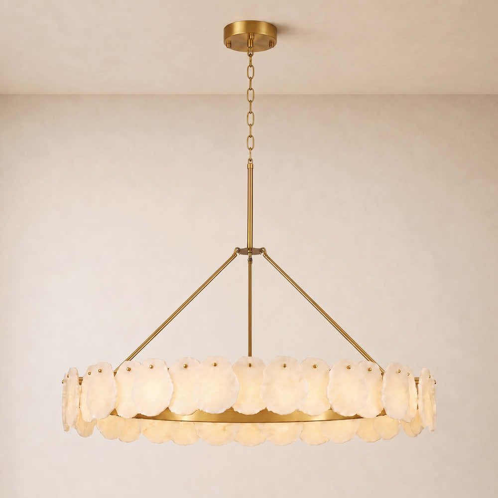 Moira Alabaster Custom Round Chandelier 48"D#Finish_Gold,size_48"