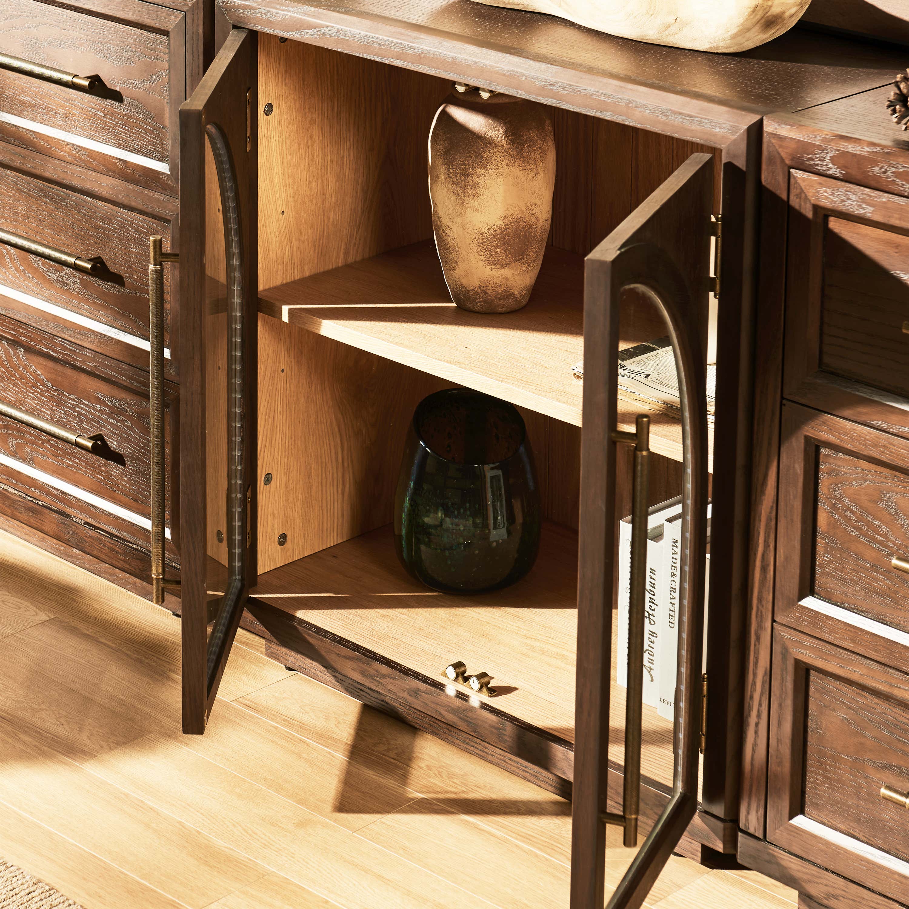 Alvar Arched 94.5″ Oak Modular Media Console(Set of 3)