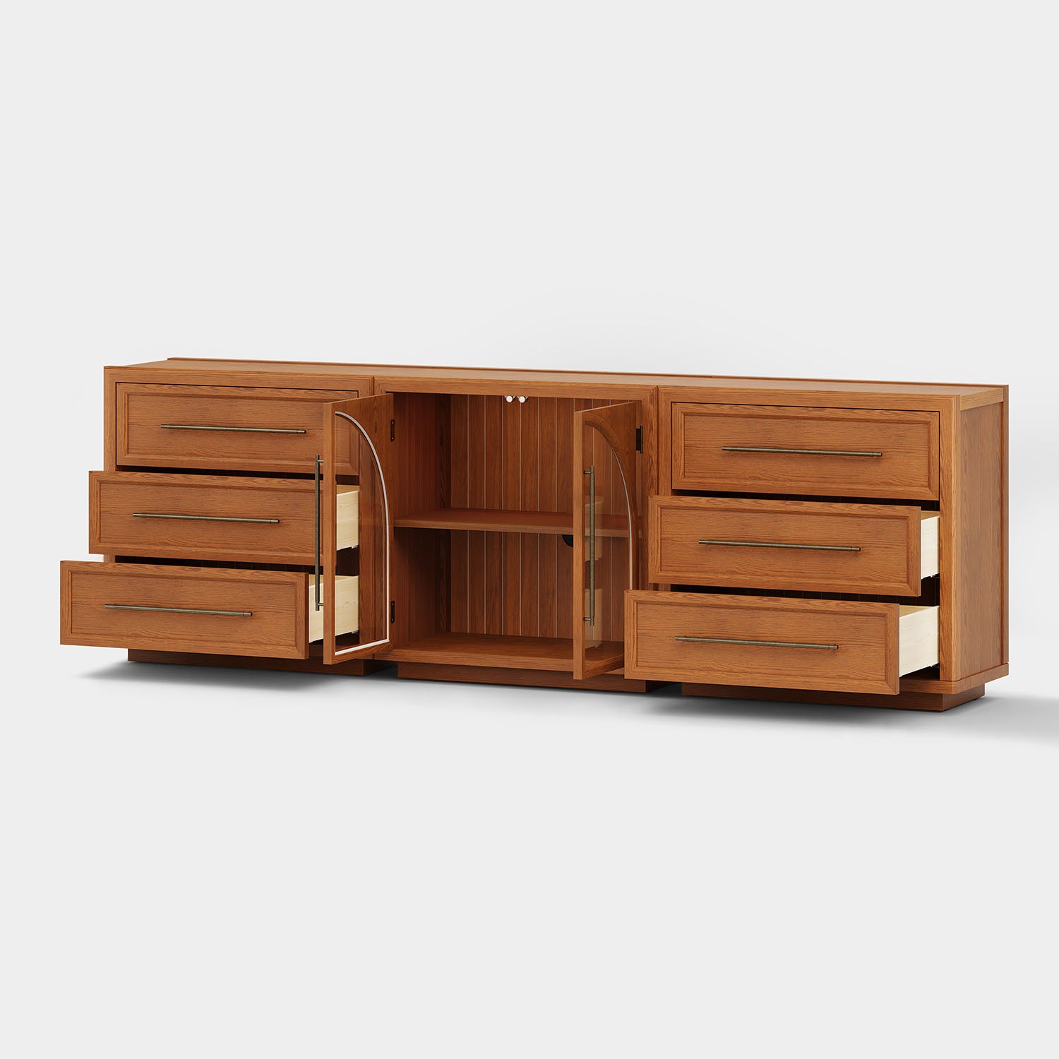 Alvar Arched 94.5″ Oak Modular Media Console(Set of 3)