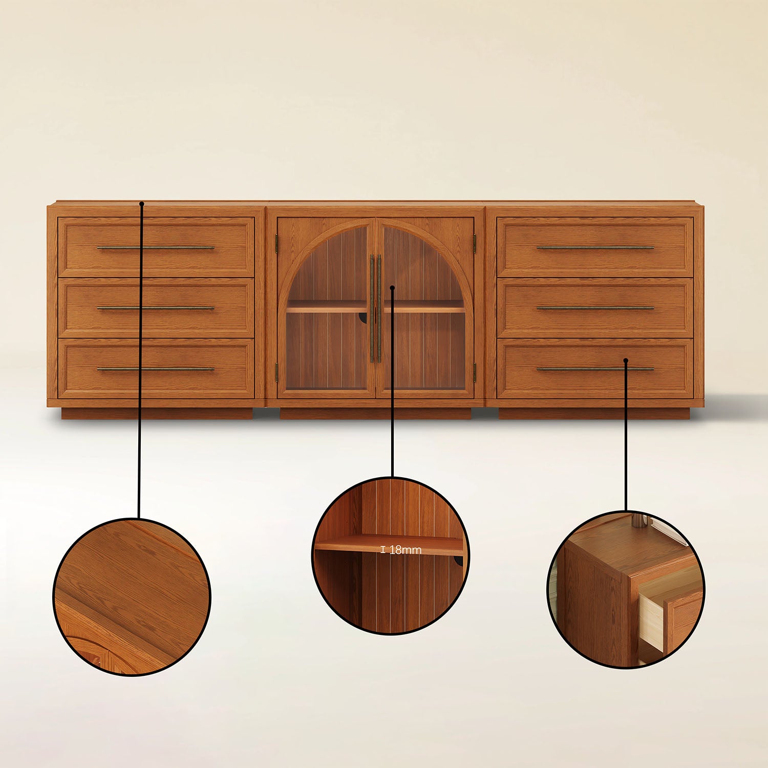 Alvar Arched 94.5″ Oak Modular Media Console(Set of 3)