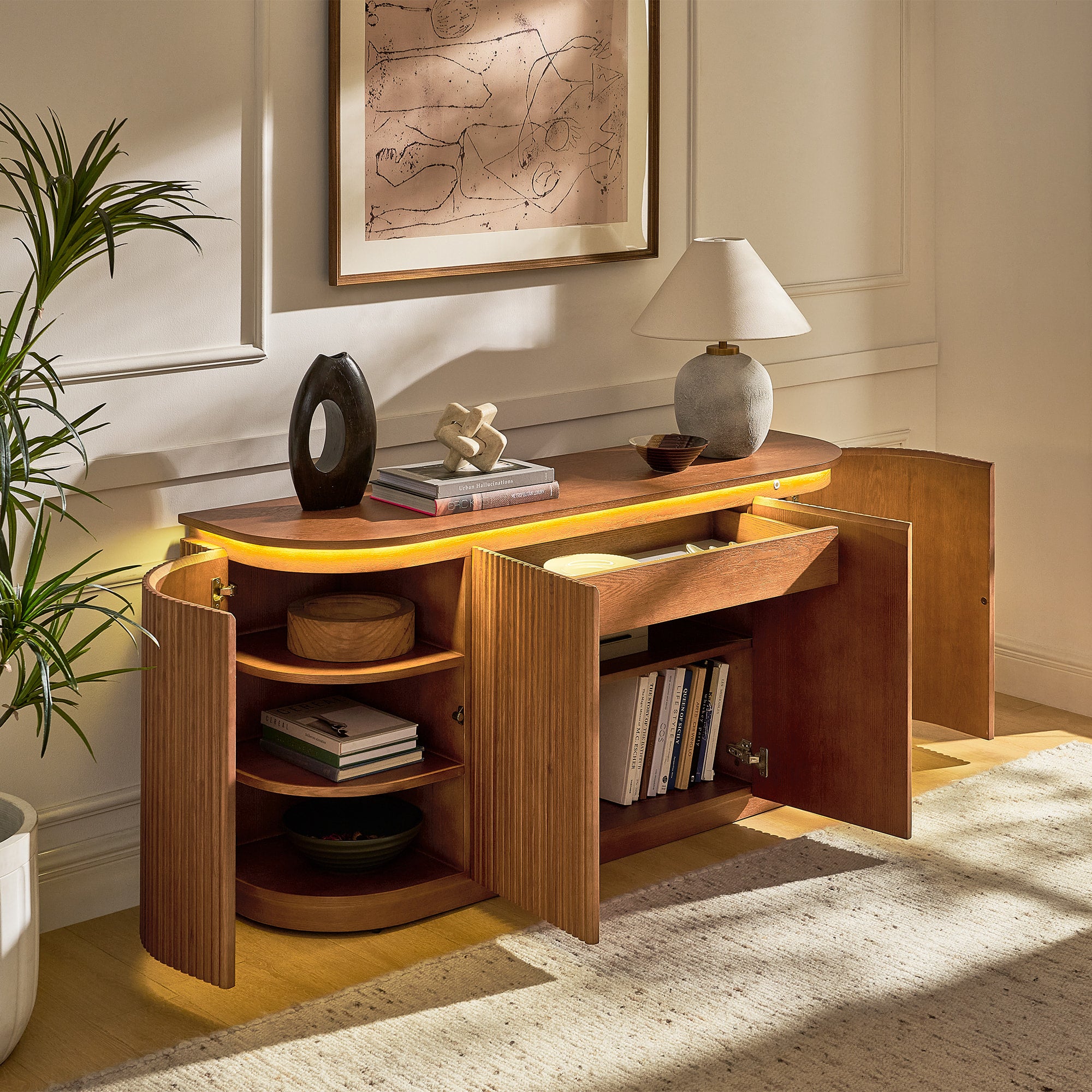 Ewan Oak Media Console And Sideboard Set