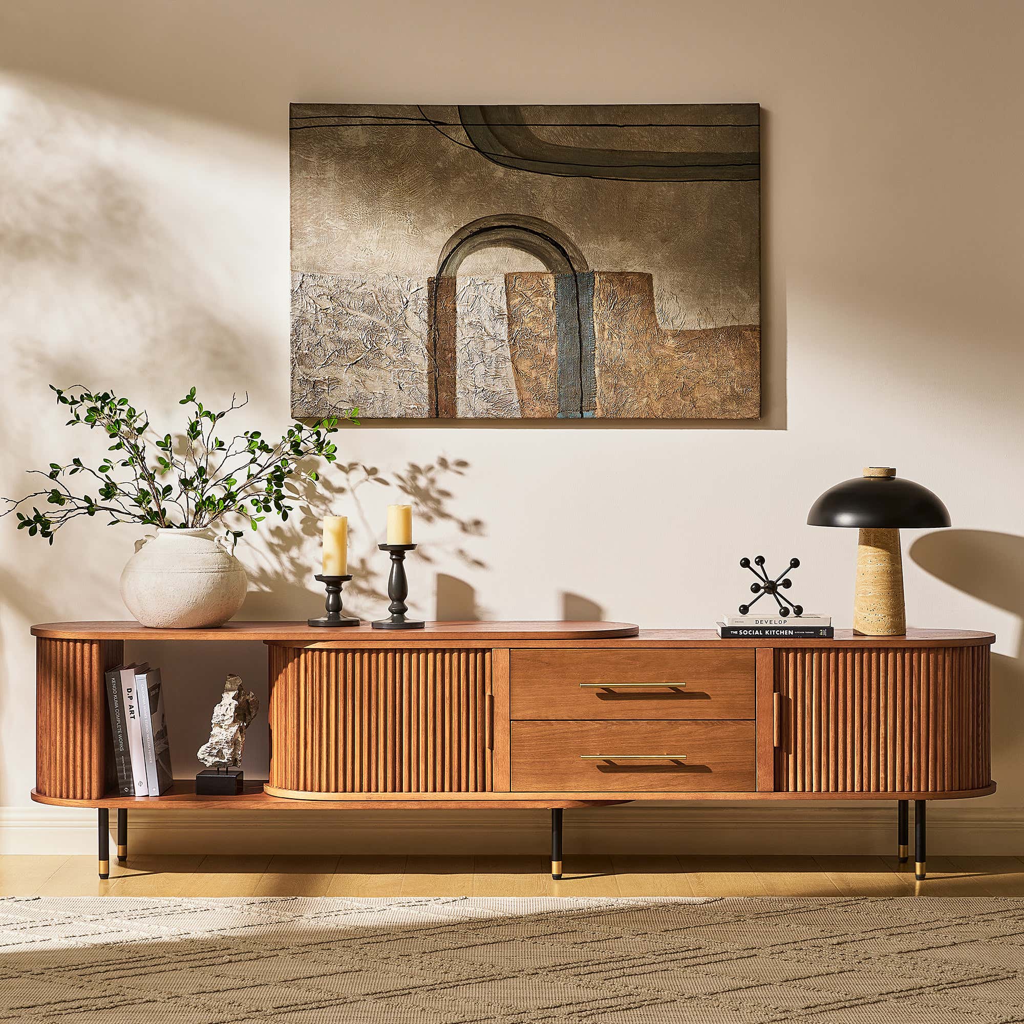 Ewan Oak Media Console And Sideboard Set