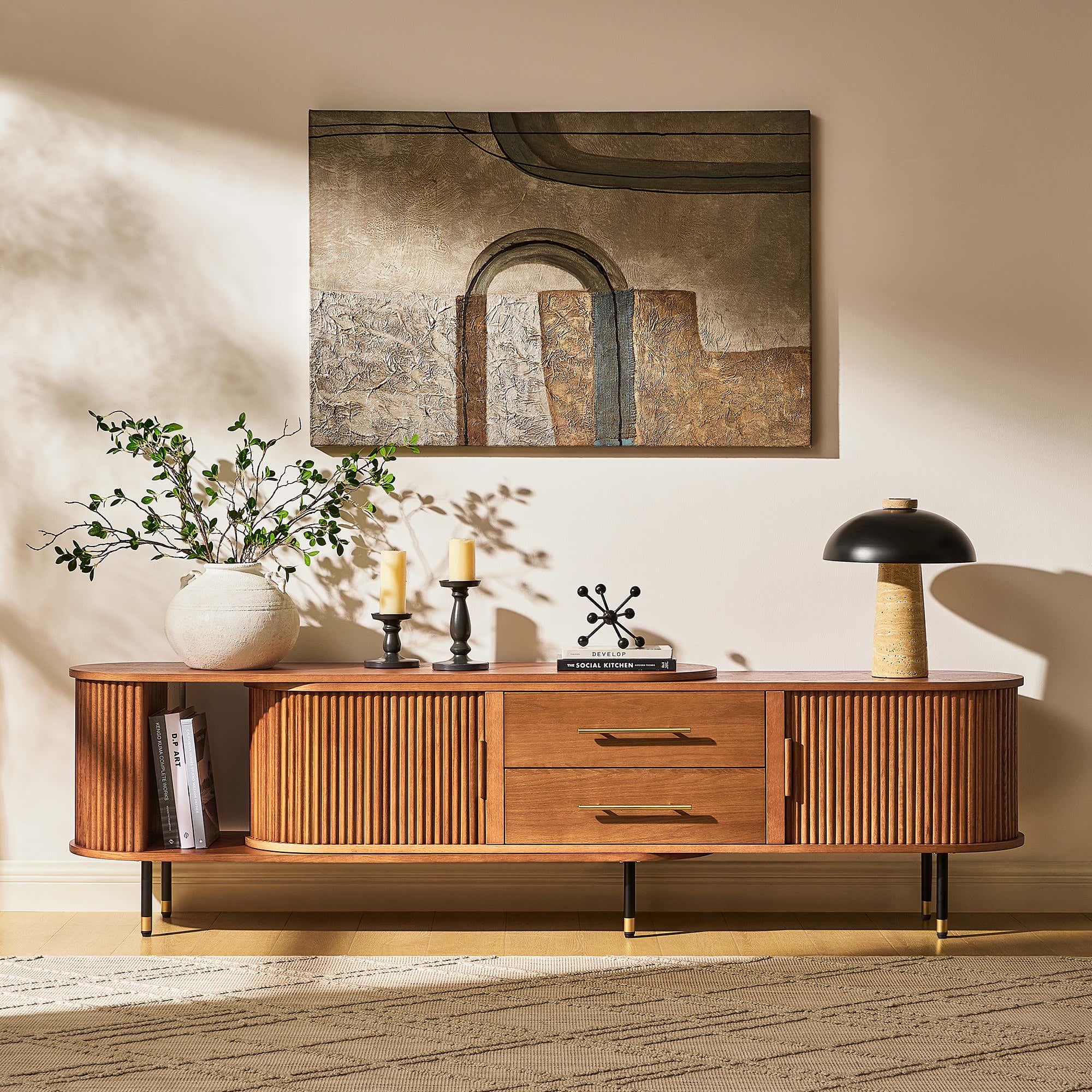 Ewan Oak Media Console And Sideboard Set