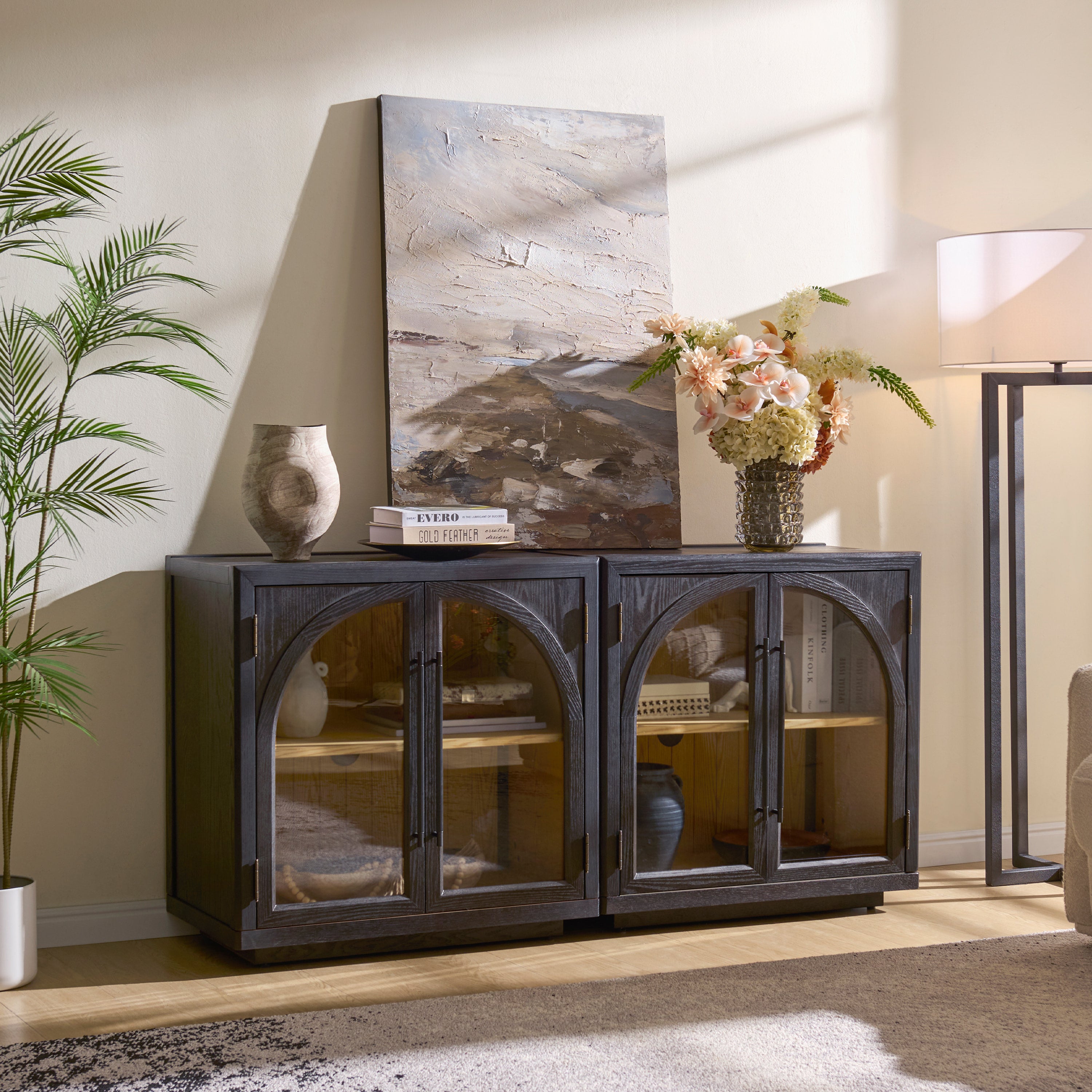 Alvar Arched 63″ Oak Media Console(Set of 2)