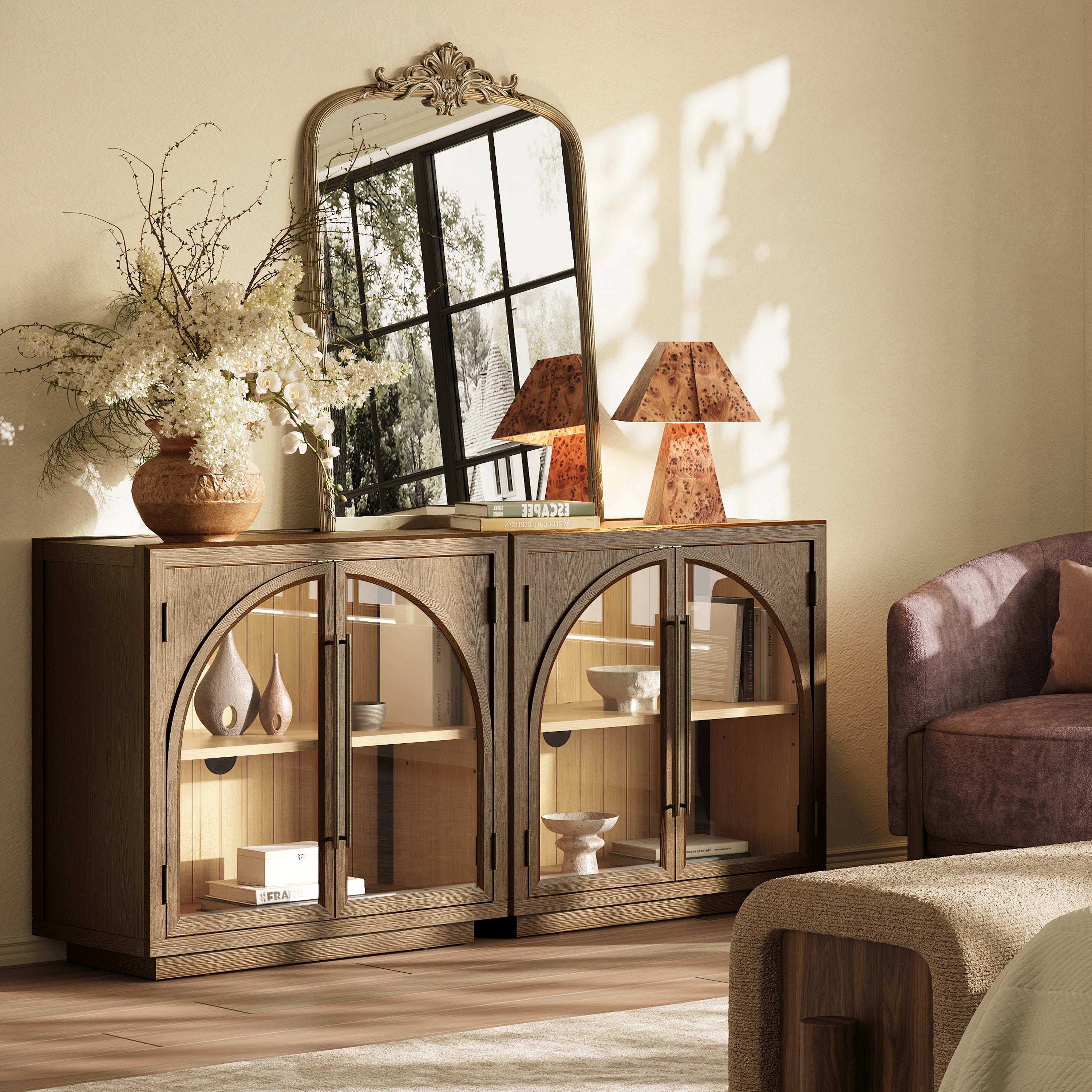 Alvar Arched 63″ Oak Media Console(Set of 2)