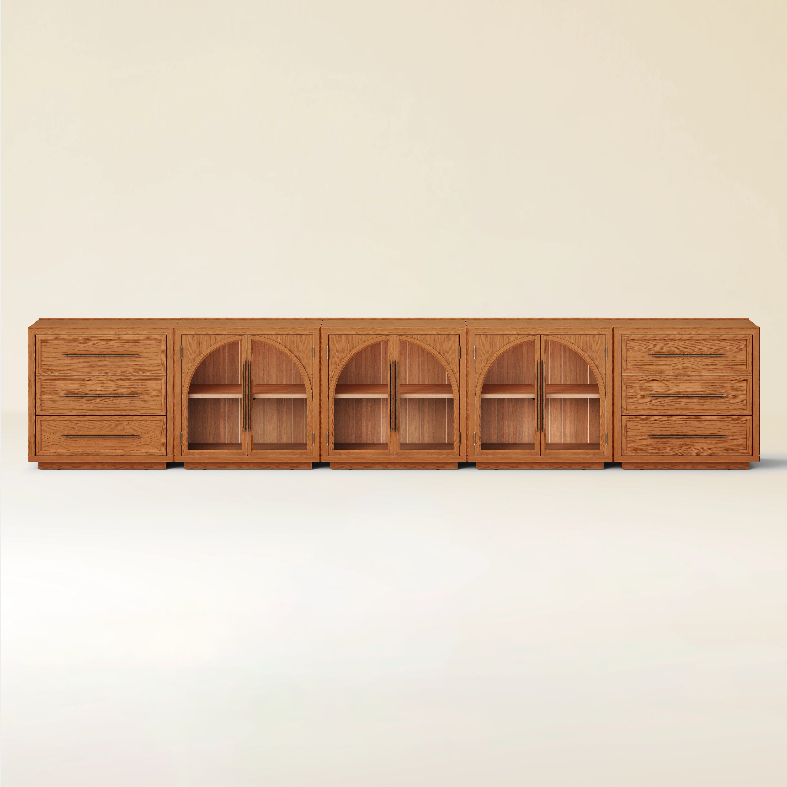 Alvar Arched 157.5″ Oak Modular Media Console(Set of 5)