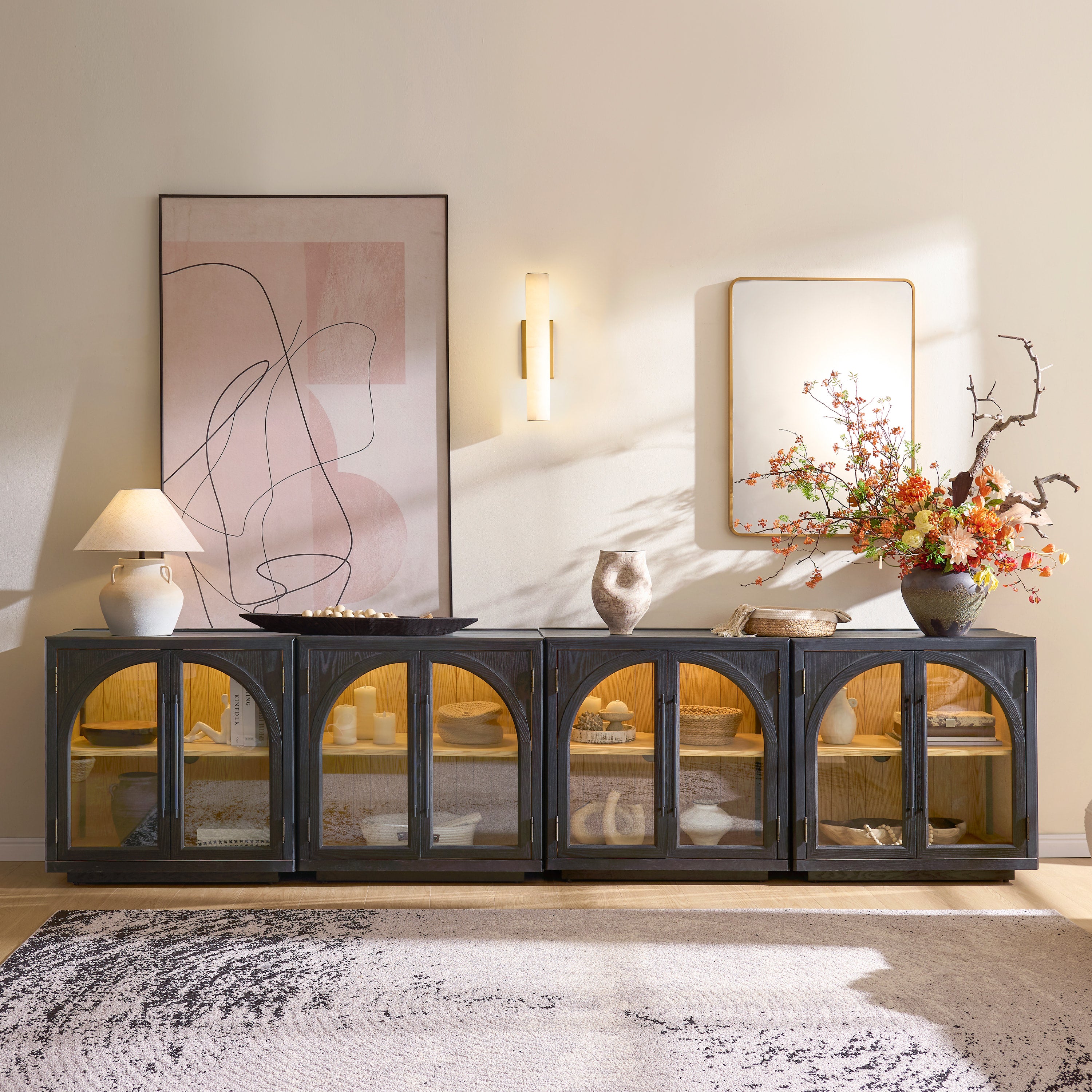 Alvar Arched 126″ Oak Media Console(Set of 4)