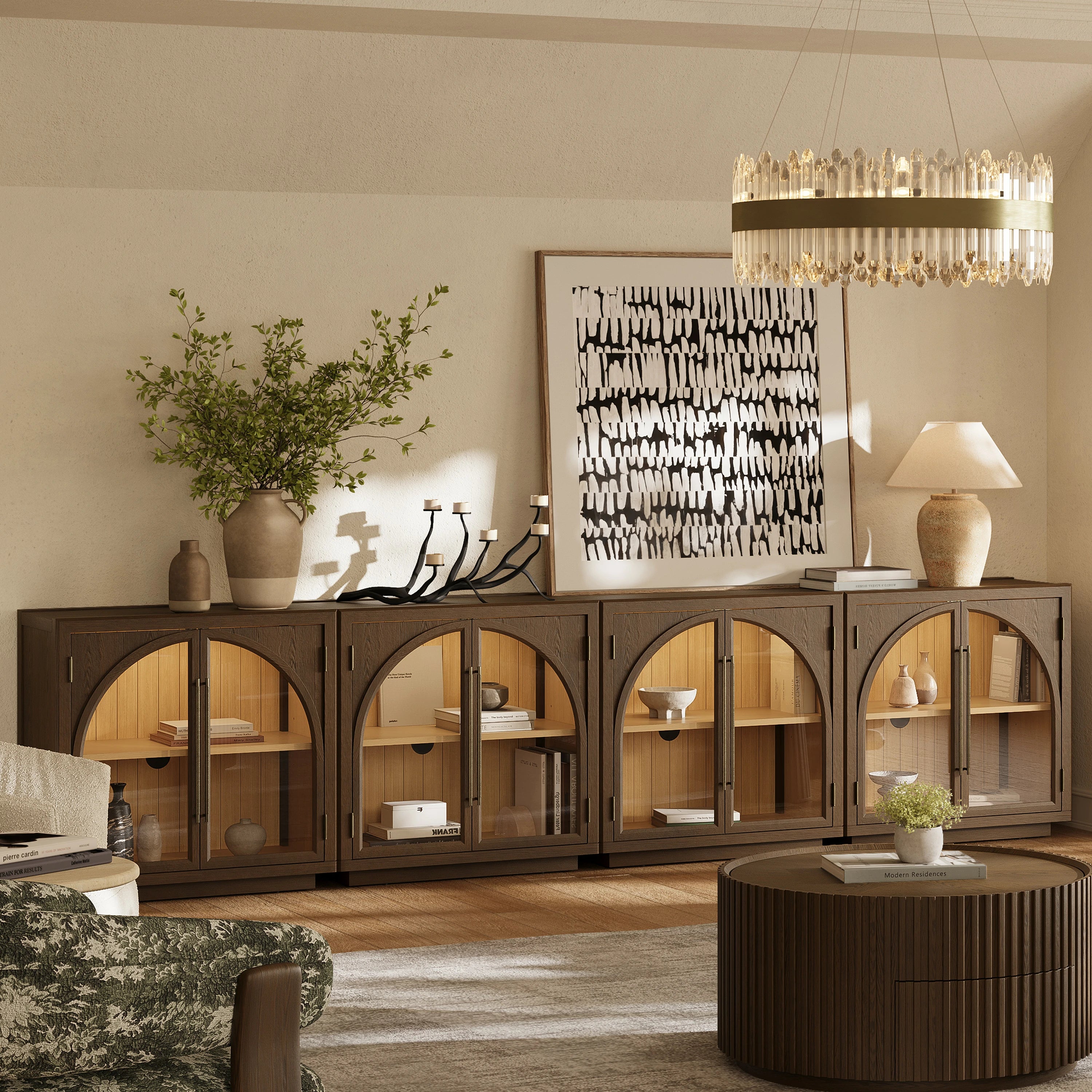 Alvar Arched 126″ Oak Media Console(Set of 4)