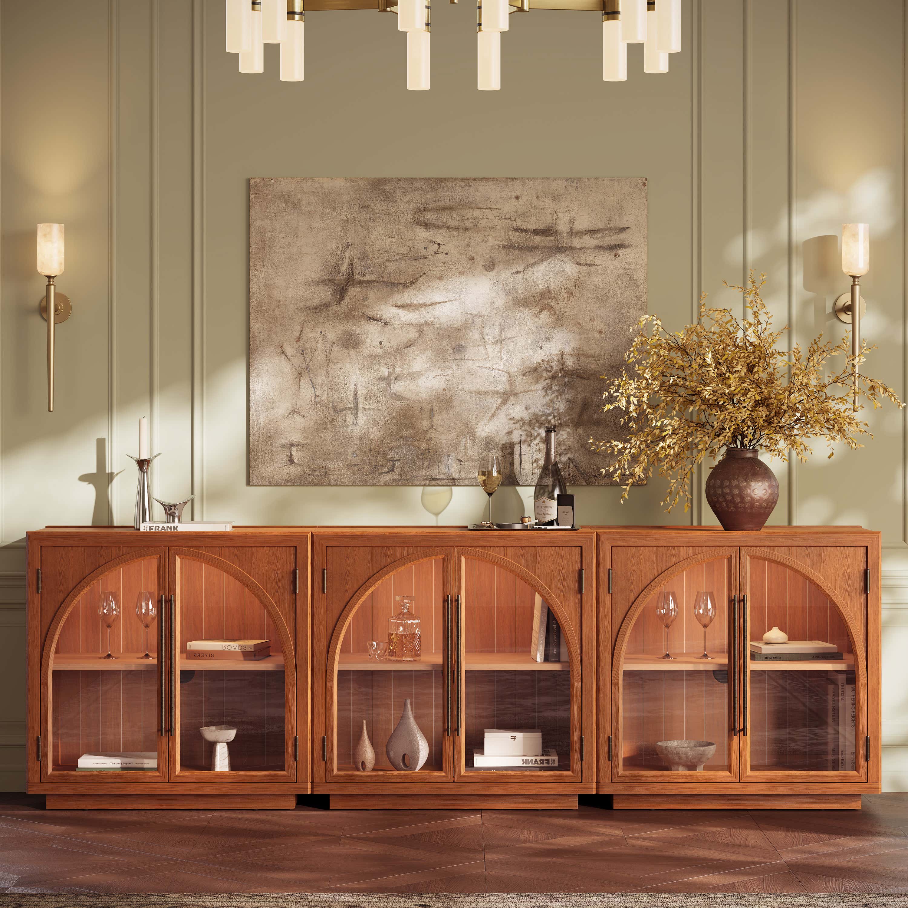 Alvar Arched 95″ Oak Media Console(Set of 3)