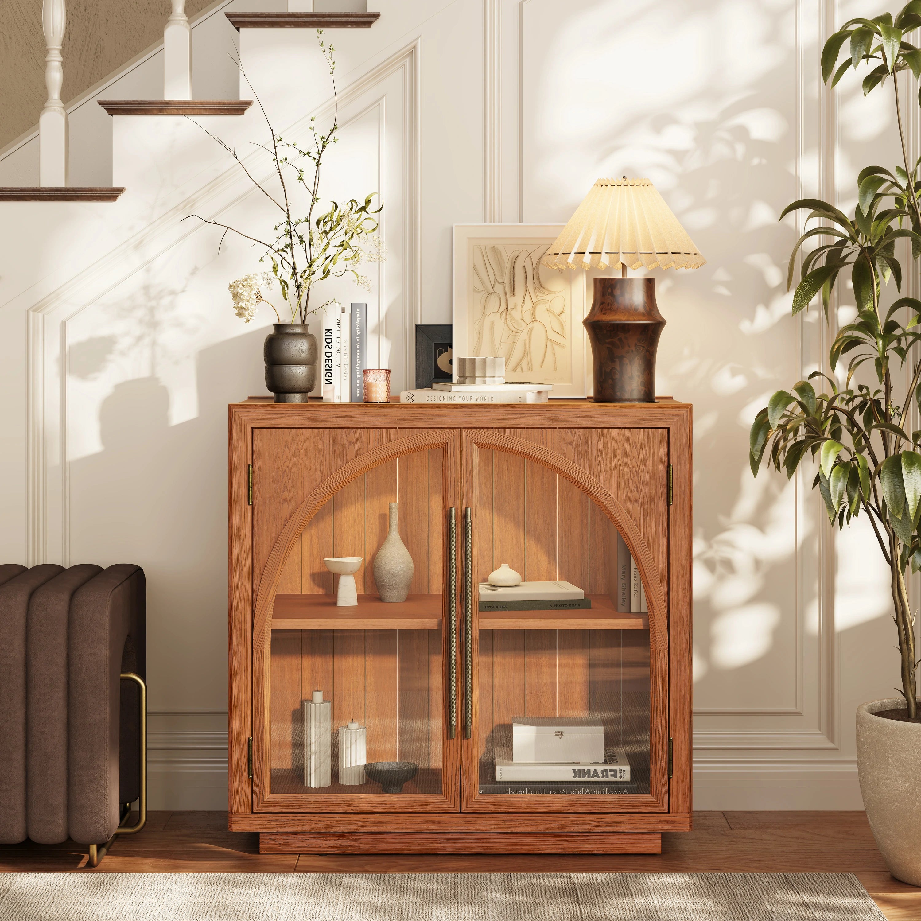 Alvar Arched 95″ Oak Media Console(Set of 3)