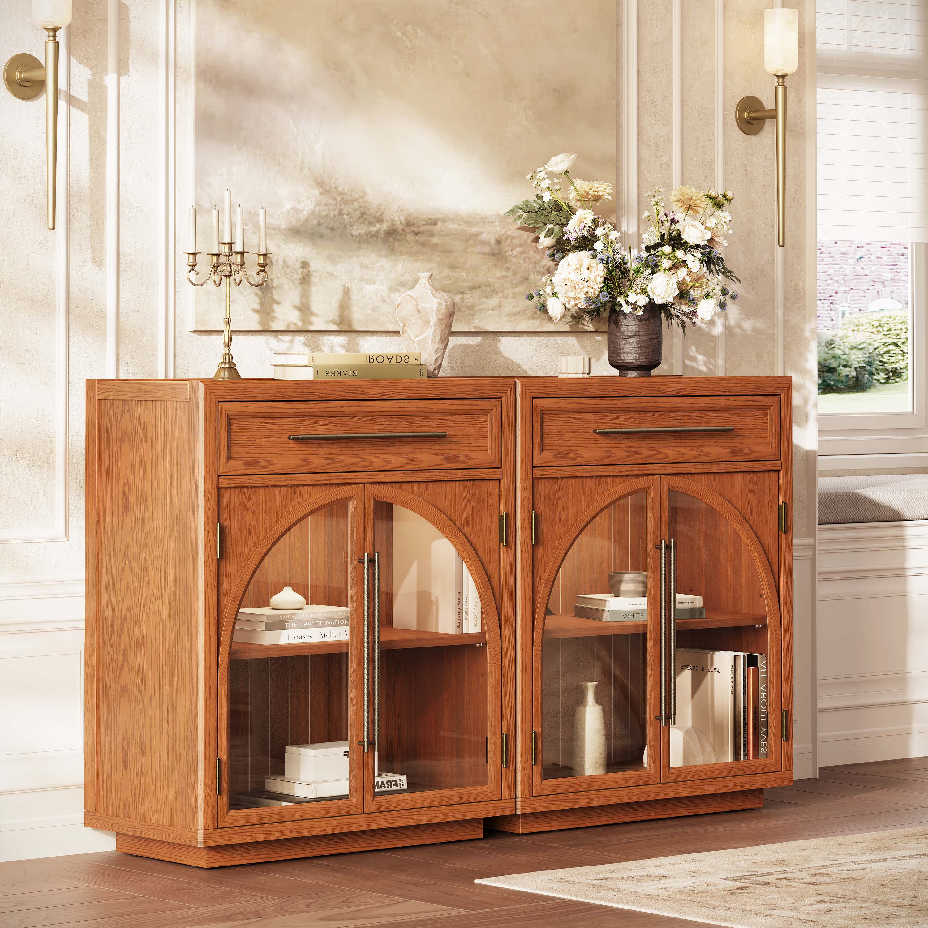 Alvar Arched 62.9" Oak Sideboard with Drawers(Set of 2)