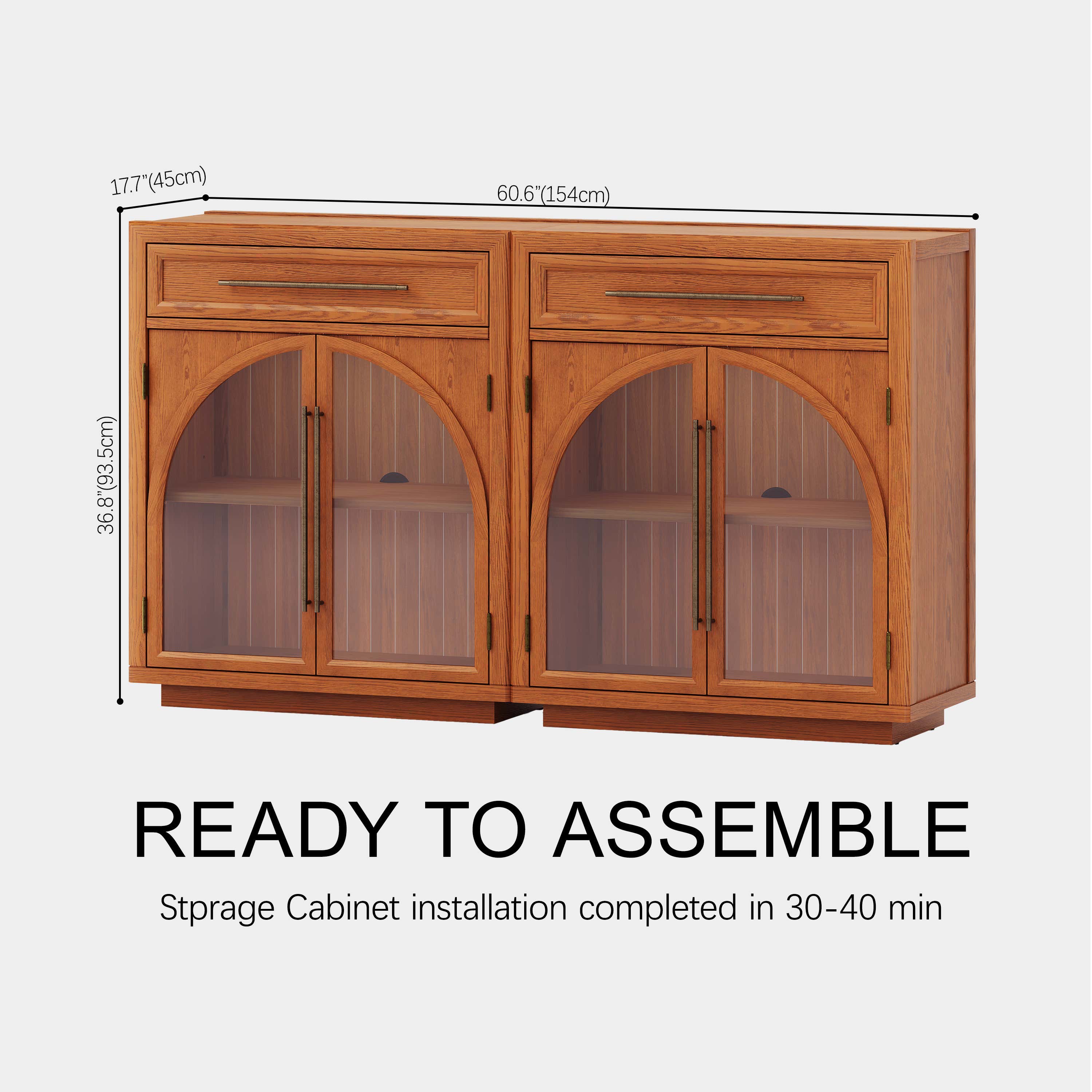 Alvar Arched 61" Oak Sideboard with Drawers(Set of 2)