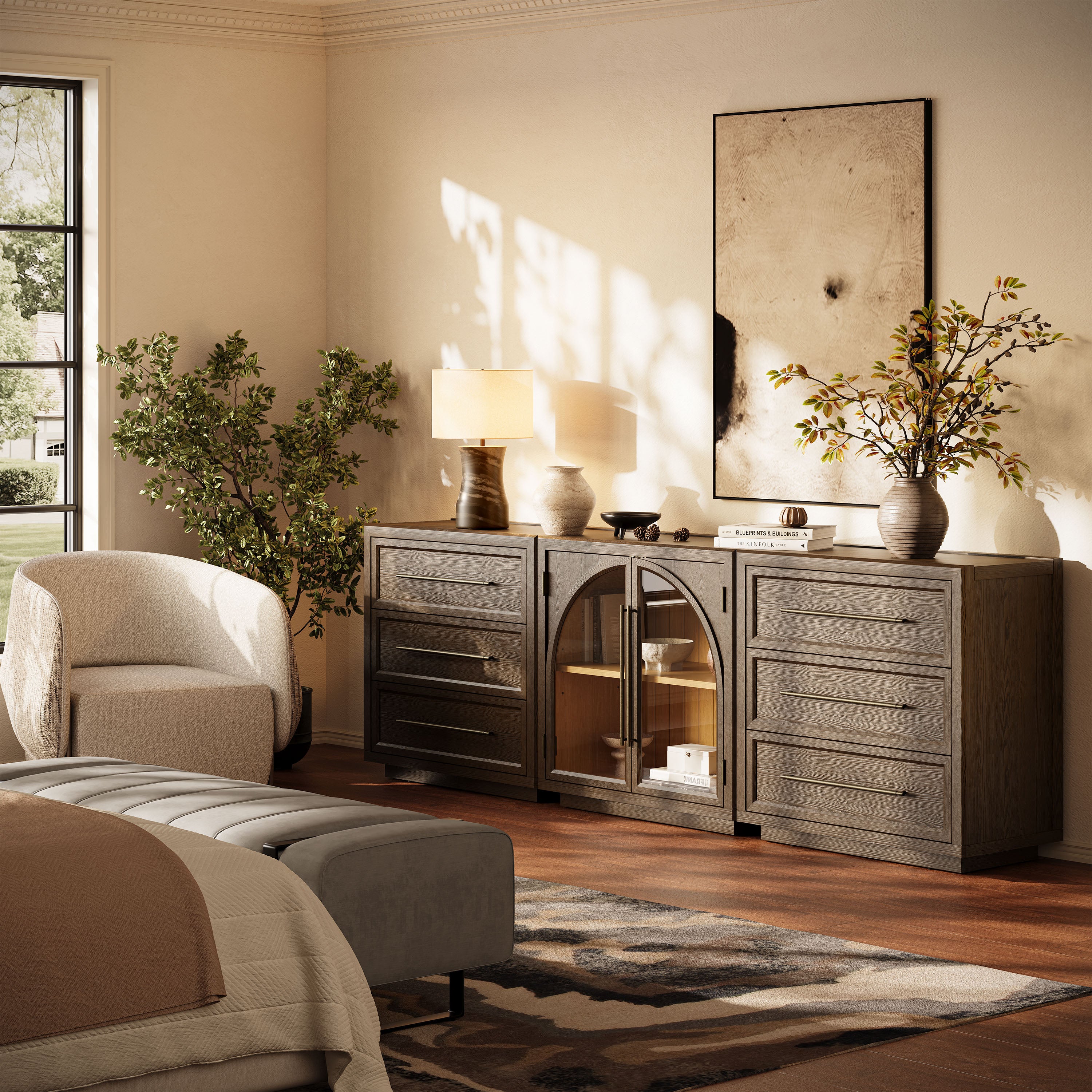 Alvar Arched 94.5″ Oak Modular Media Console(Set of 3)