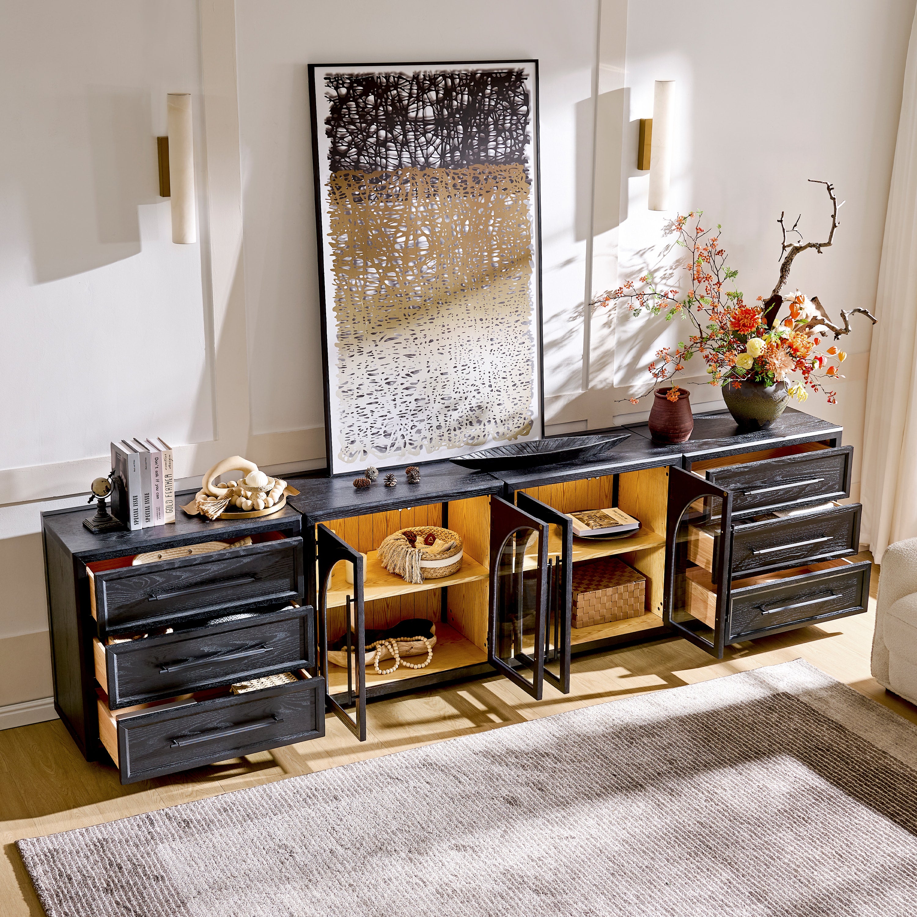 Alvar Arched 126″ Oak Modular Media Console(Set of 4)