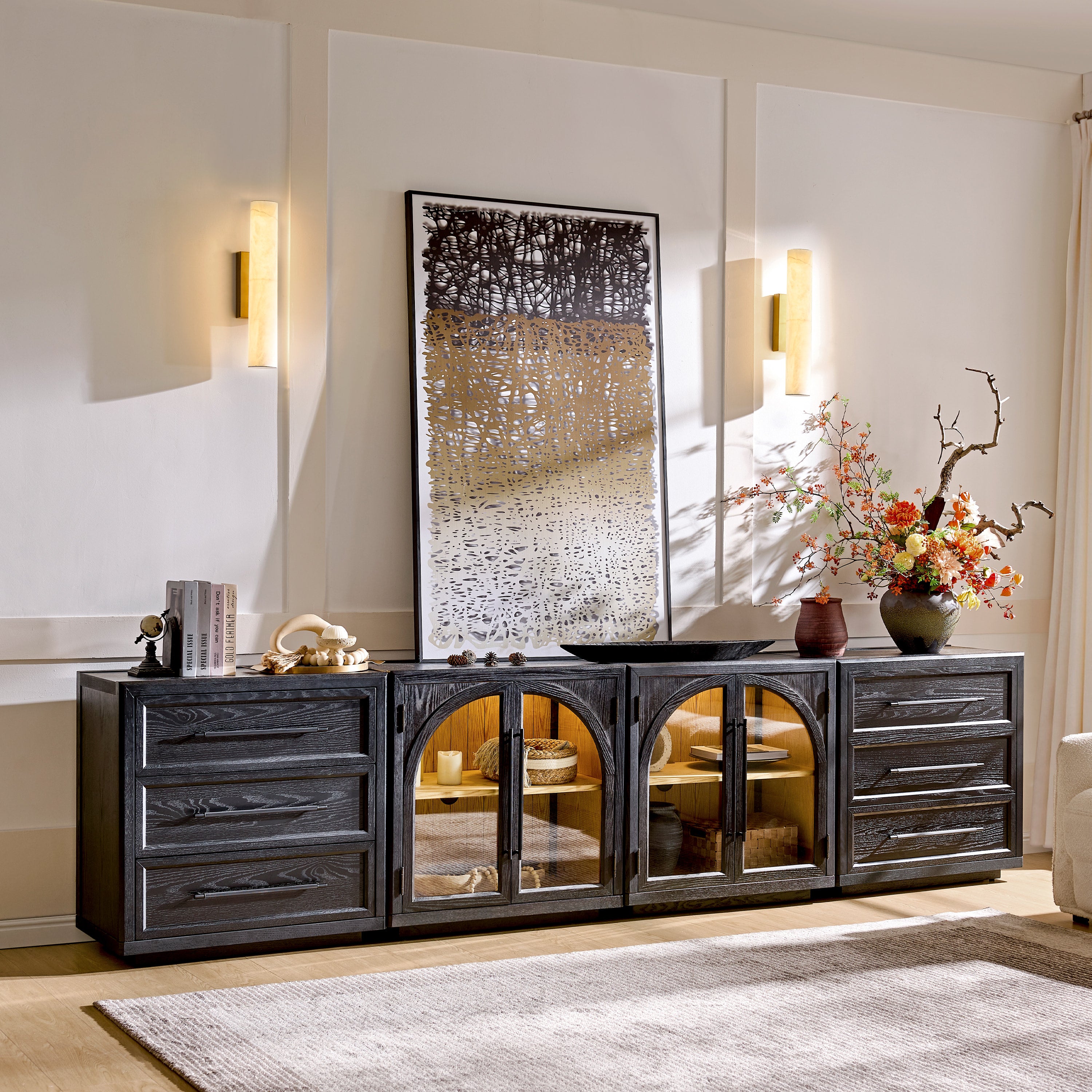 Alvar Arched 126″ Oak Modular Media Console(Set of 4)