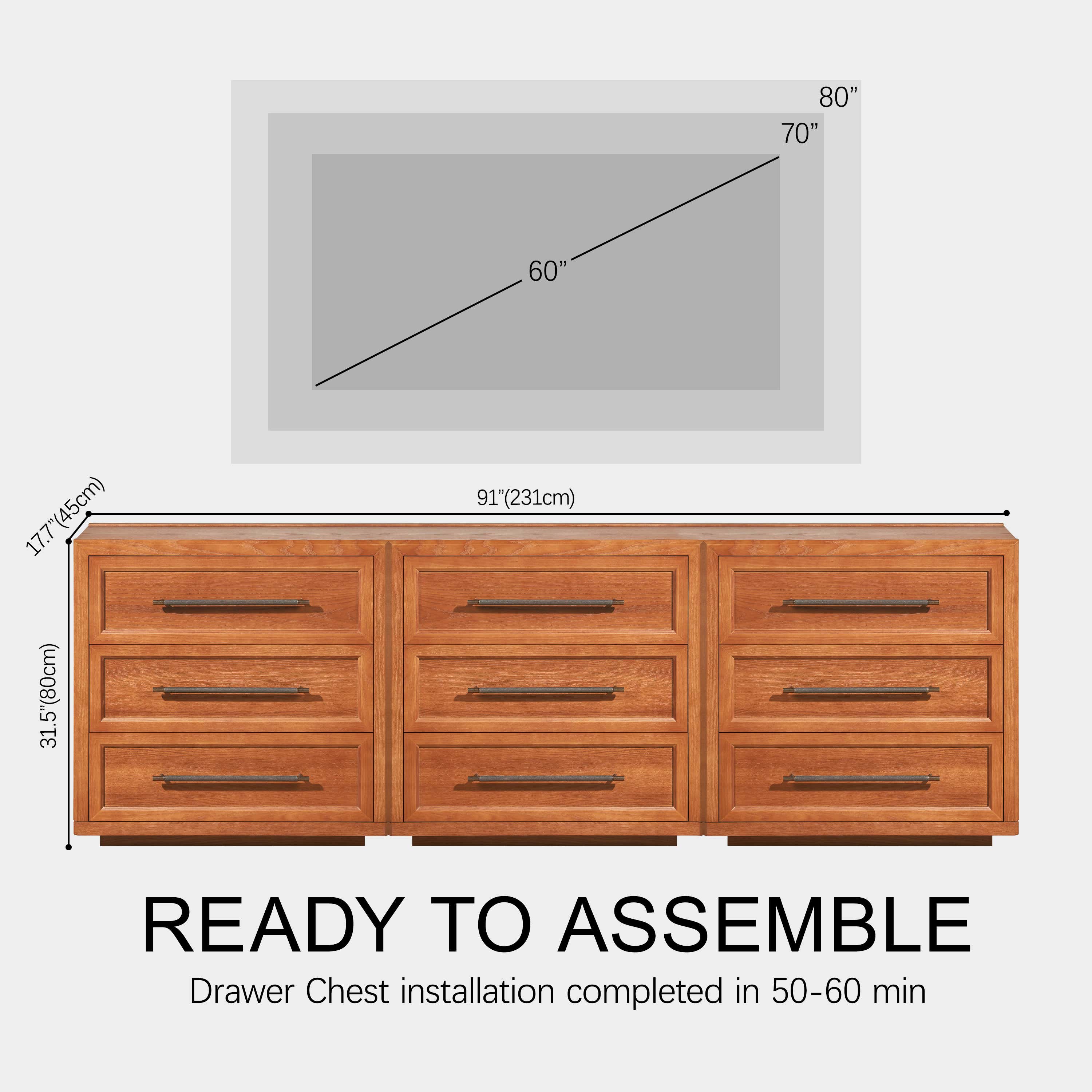Alvar 91″ Oak 9-Drawer Chest(Set of 3)
