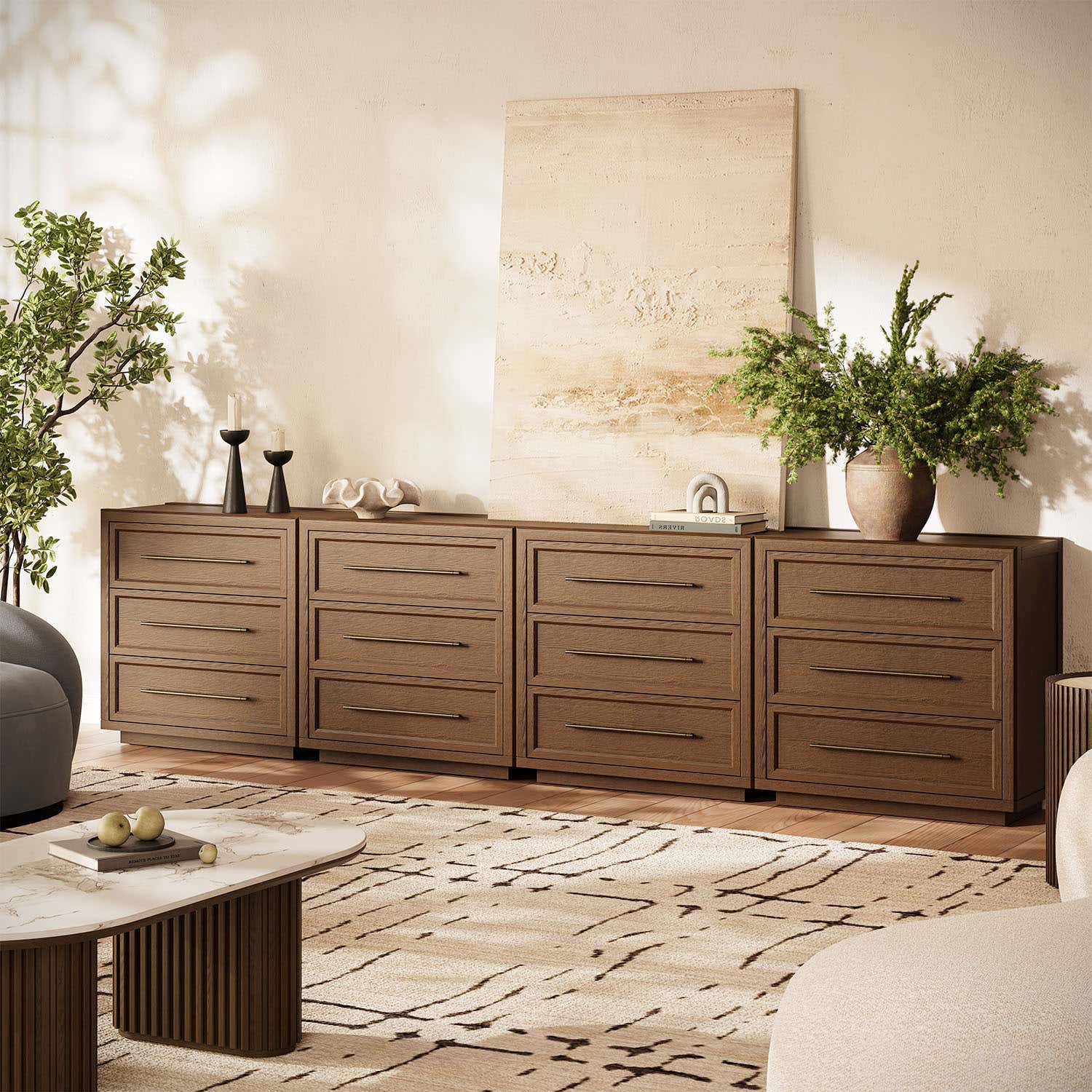 Alvar 126″ Oak 12-Drawer Chest(Set of 4)