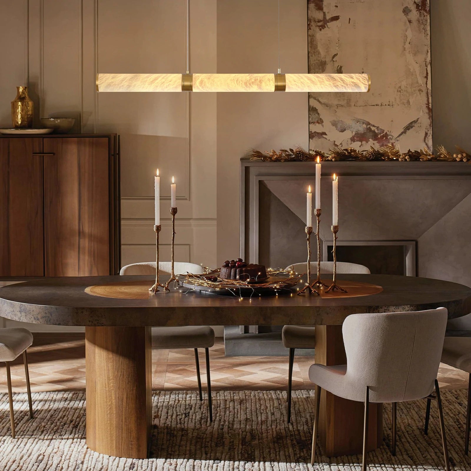 Sylvia Alabaster Linear Chandelier 47"