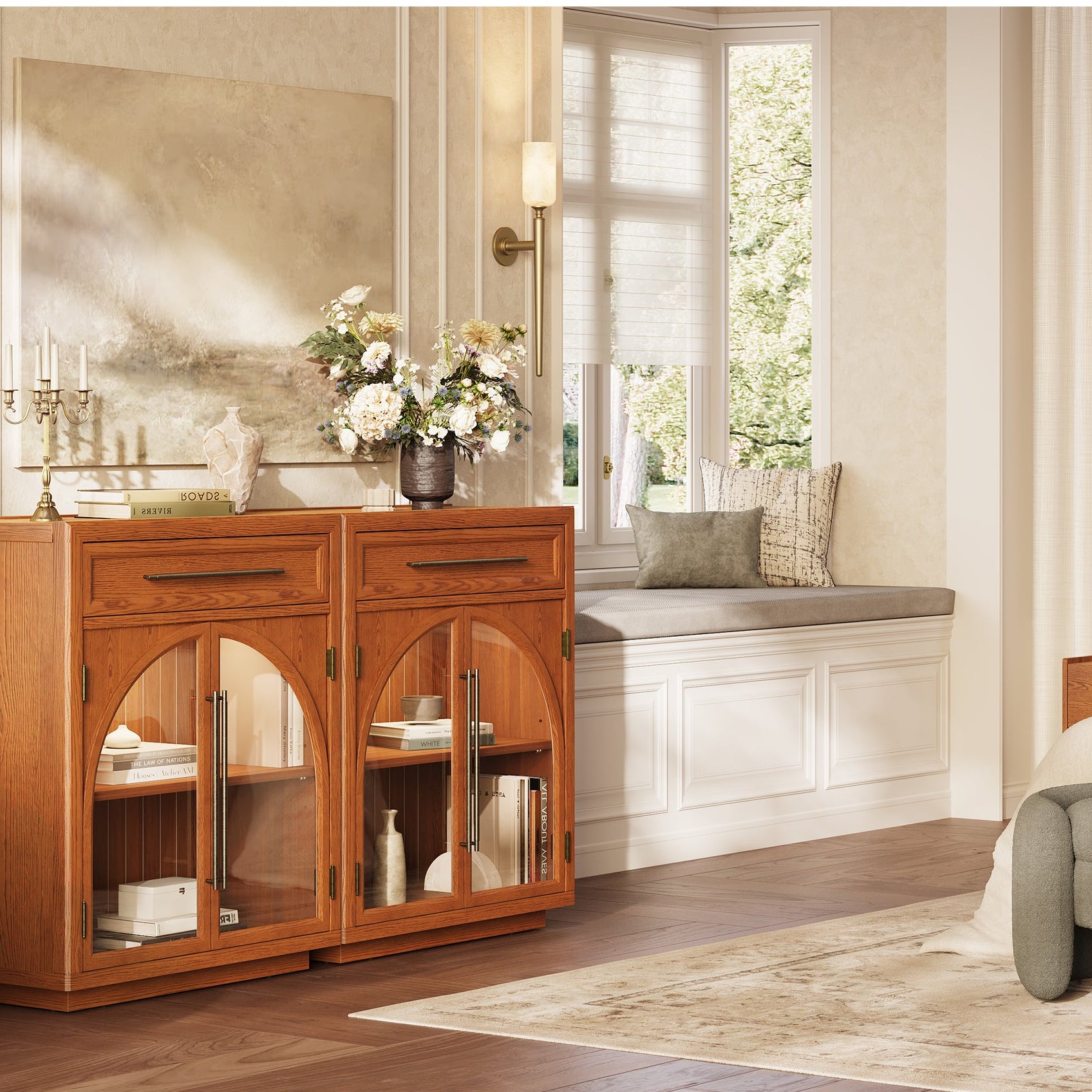 Alvar Arched 62.9" Oak Sideboard with Drawers(Set of 2)