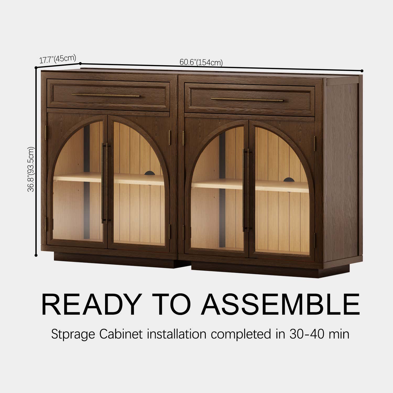 Alvar Arched 61" Oak Sideboard with Drawers(Set of 2)