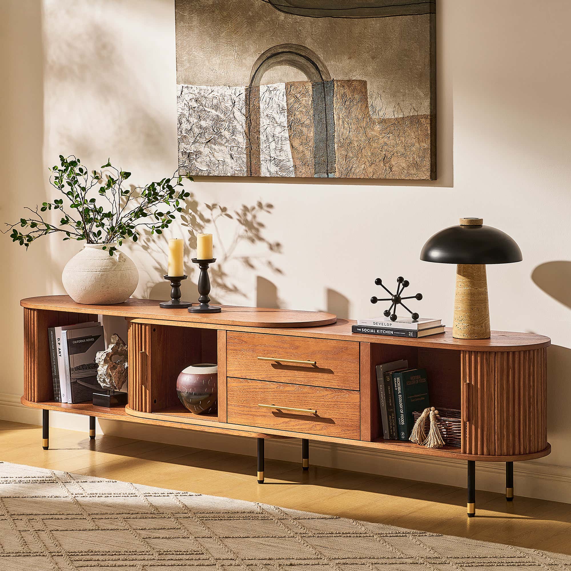 Ewan Oak Extendable Media Console 79" to 110"