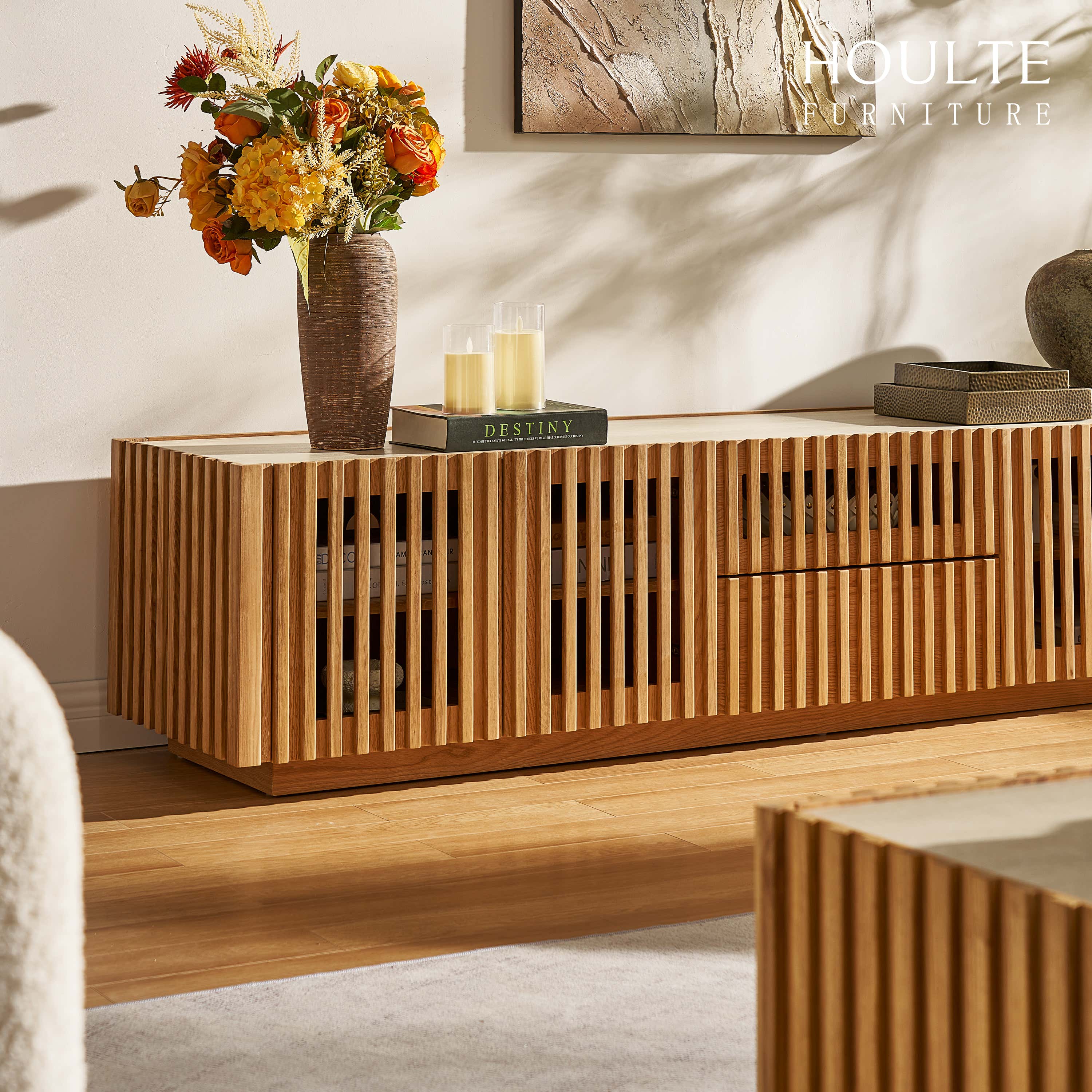 Isla Oak Sintered Stone Media Console 80"