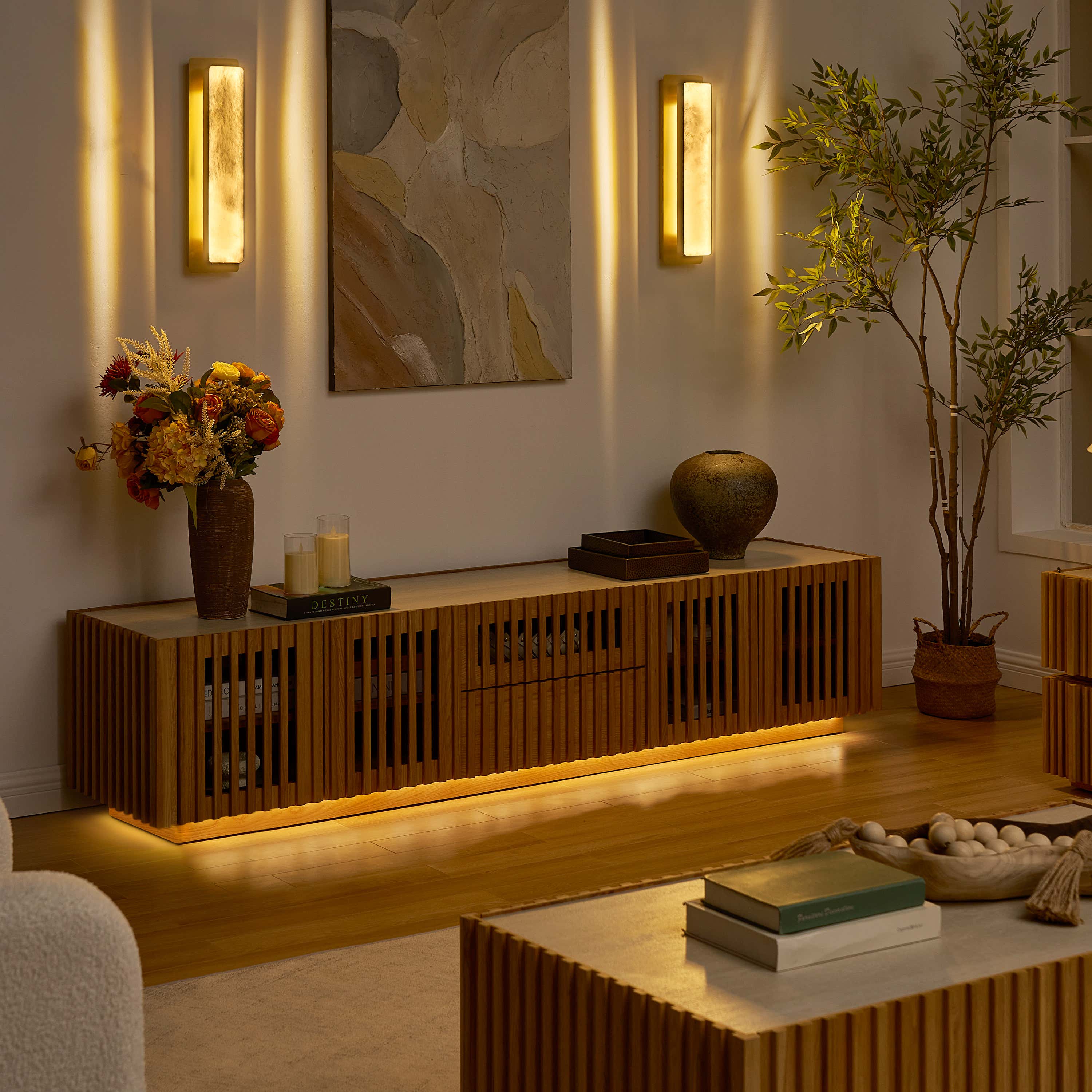 Isla Oak Sintered Stone Media Console 80"