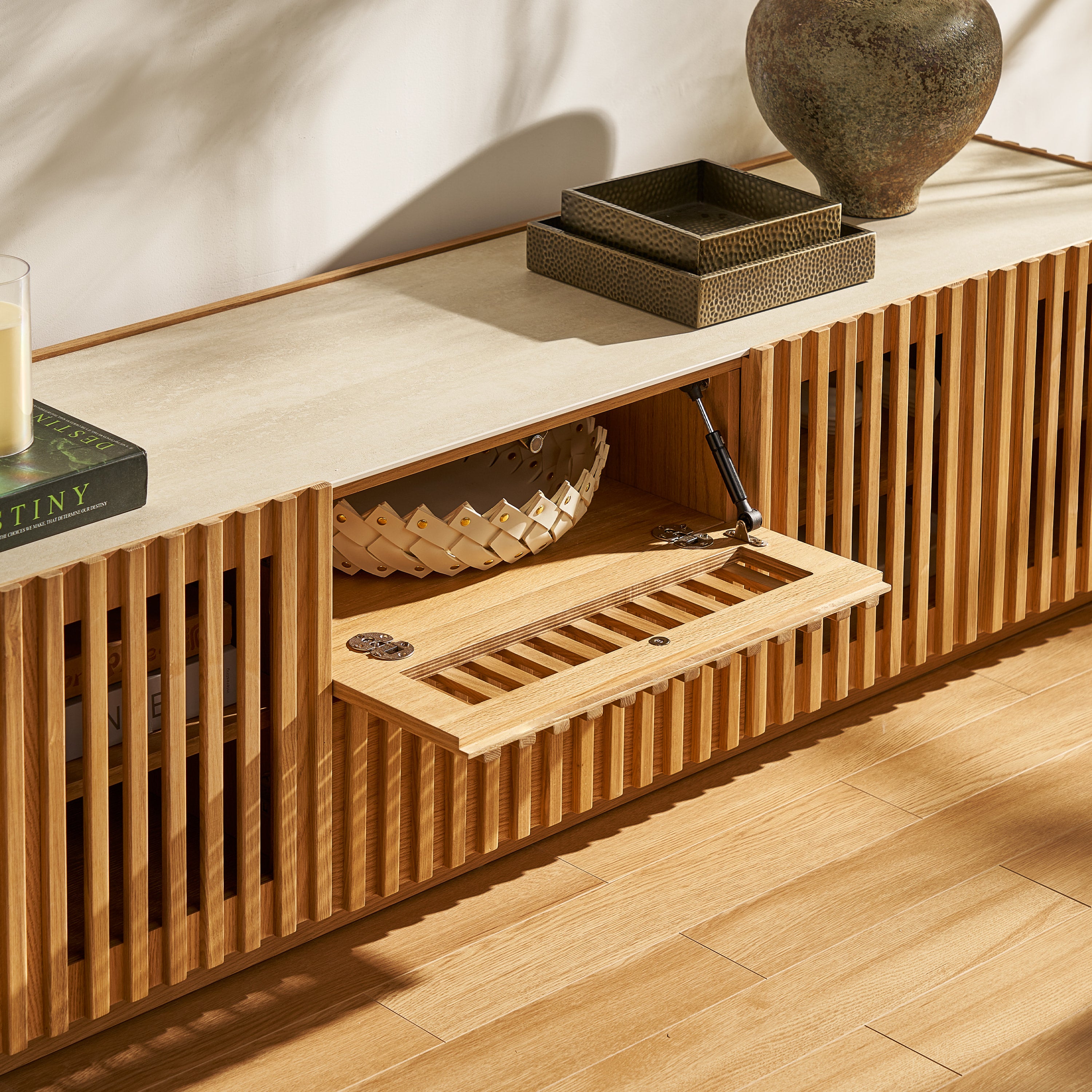 Isla Oak Media Console And Coffee Table Set
