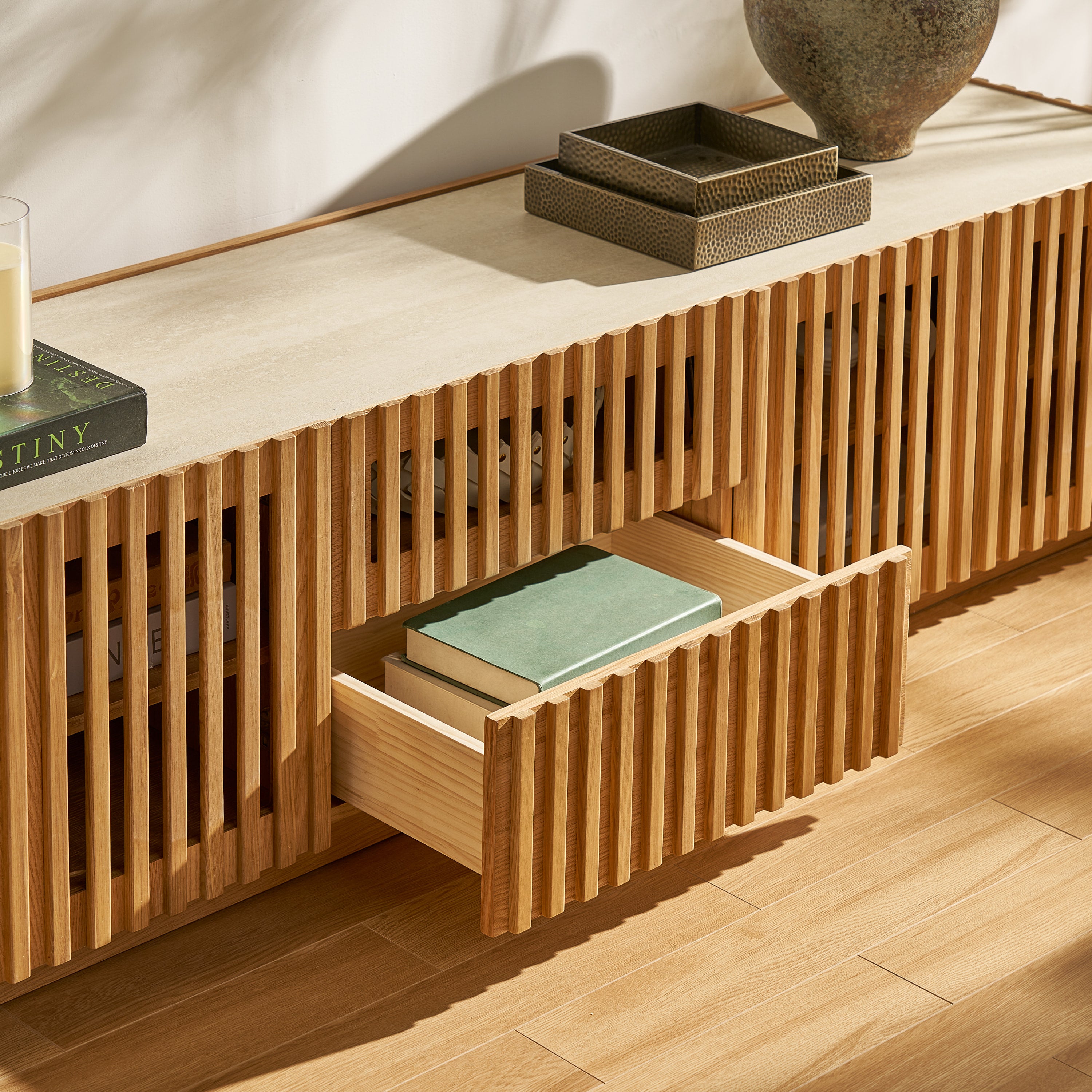 Isla Oak Media Console And Coffee Table Set