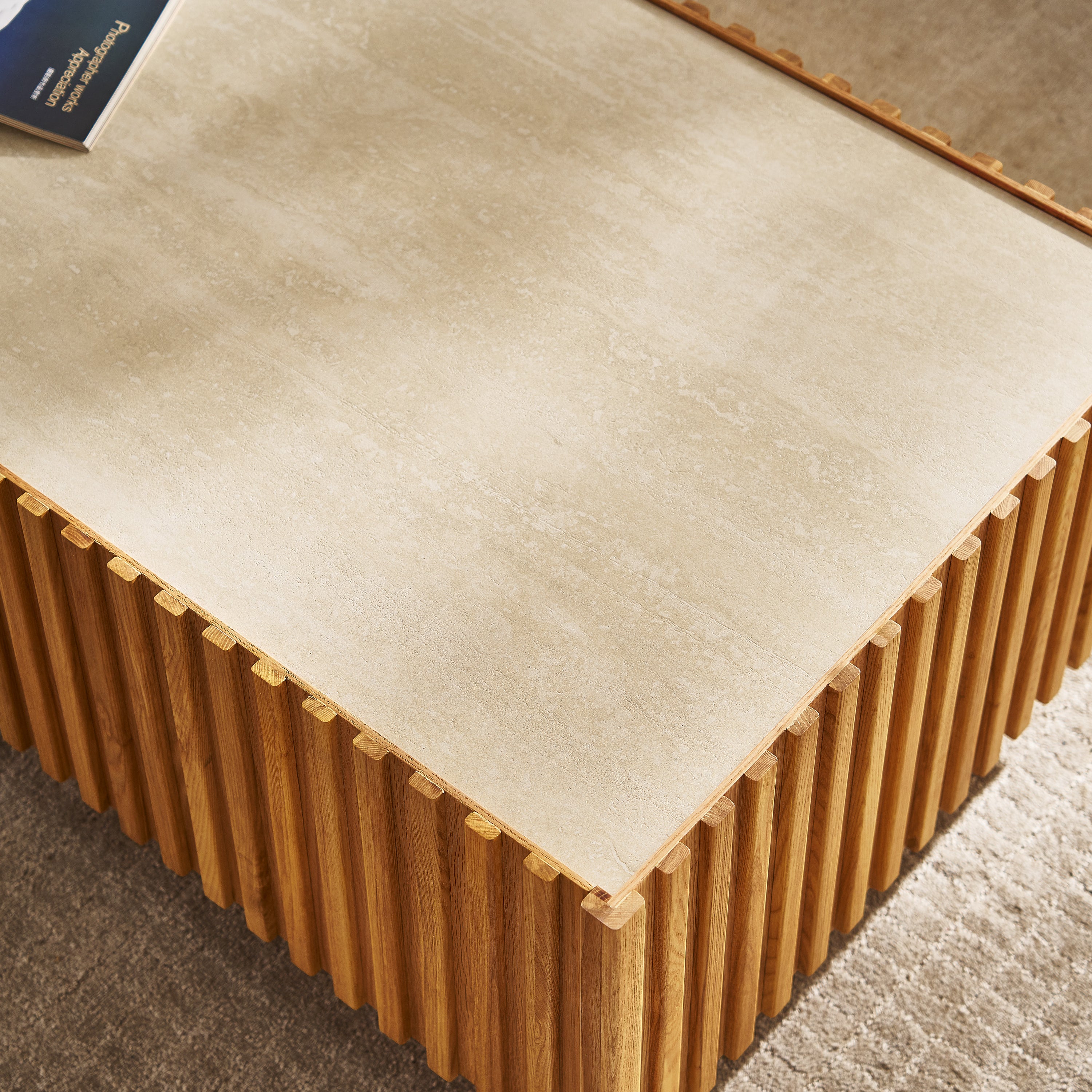 Isla Oak Sintered Stone Media Console And Coffee Table Set