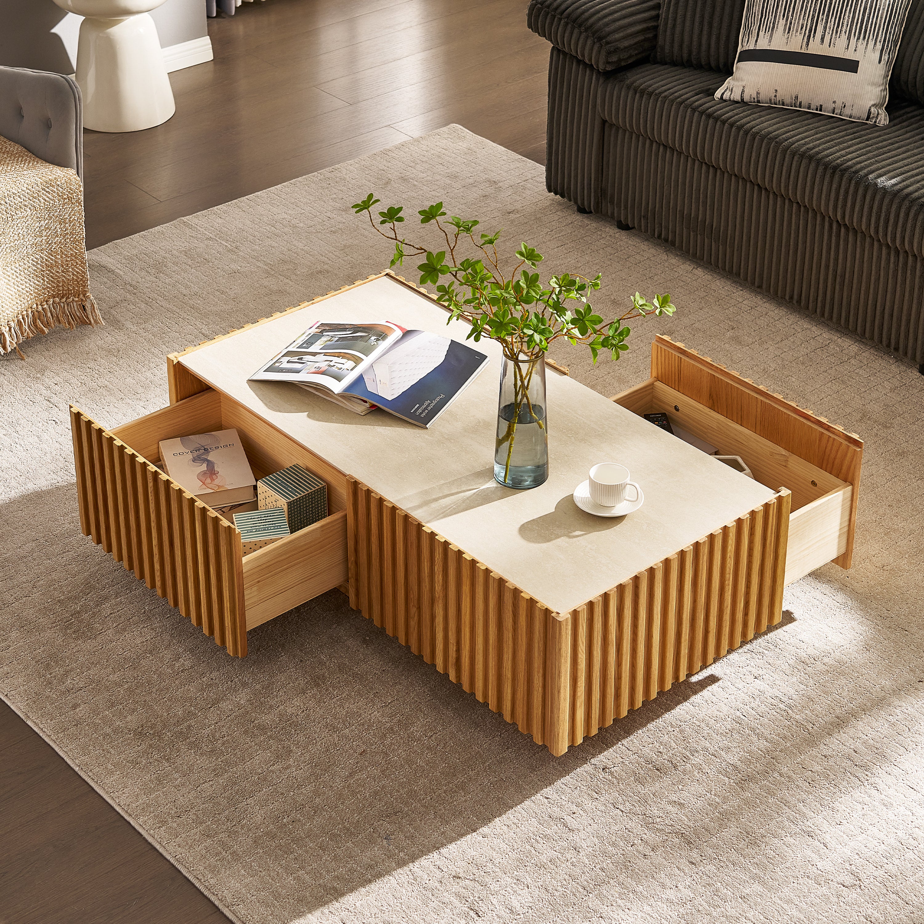 Isla Oak Media Console And Coffee Table Set