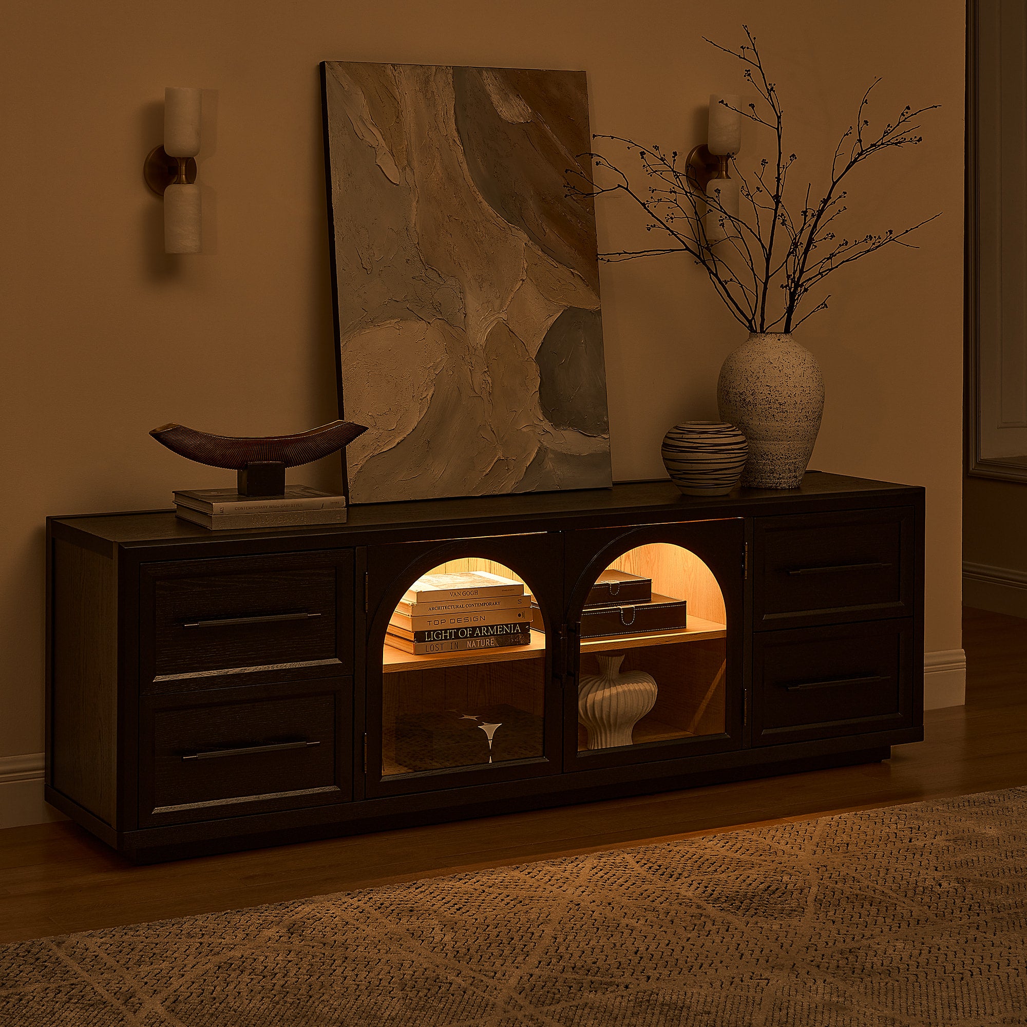 Alvar Oak Media Console and Sideboard Set