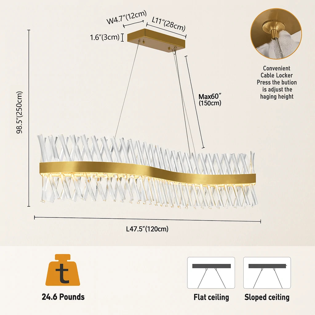 Vetro Prism Crystal Rectangular Chandelier 47"W