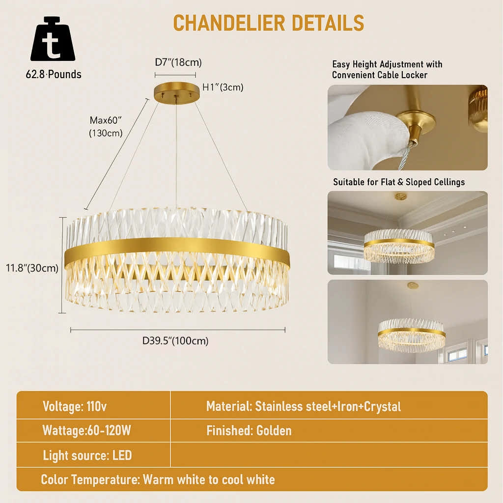 Vetro Prism Crystal Round Chandelier 40"D
