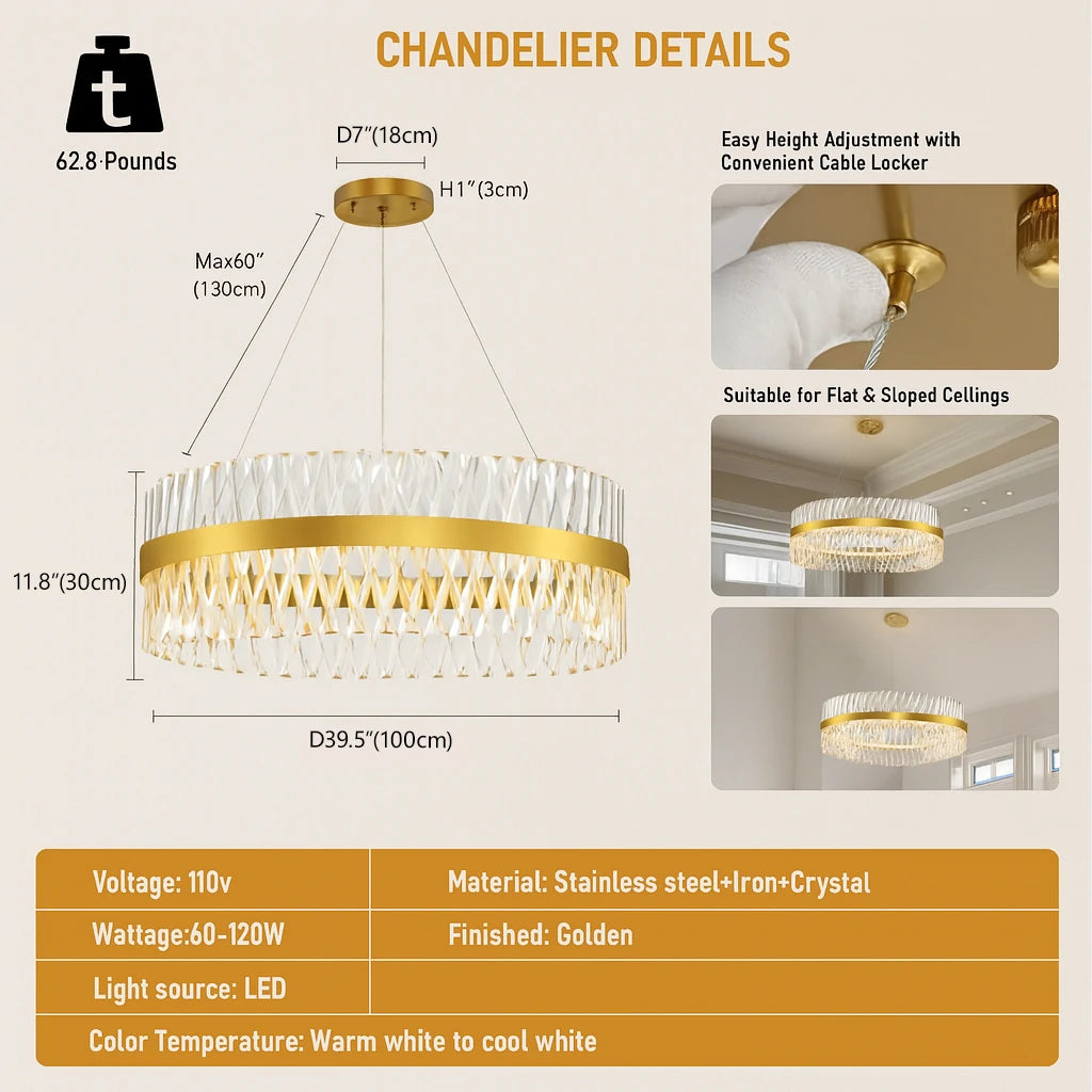 Vetro Prism Crystal Round Chandelier 40"D