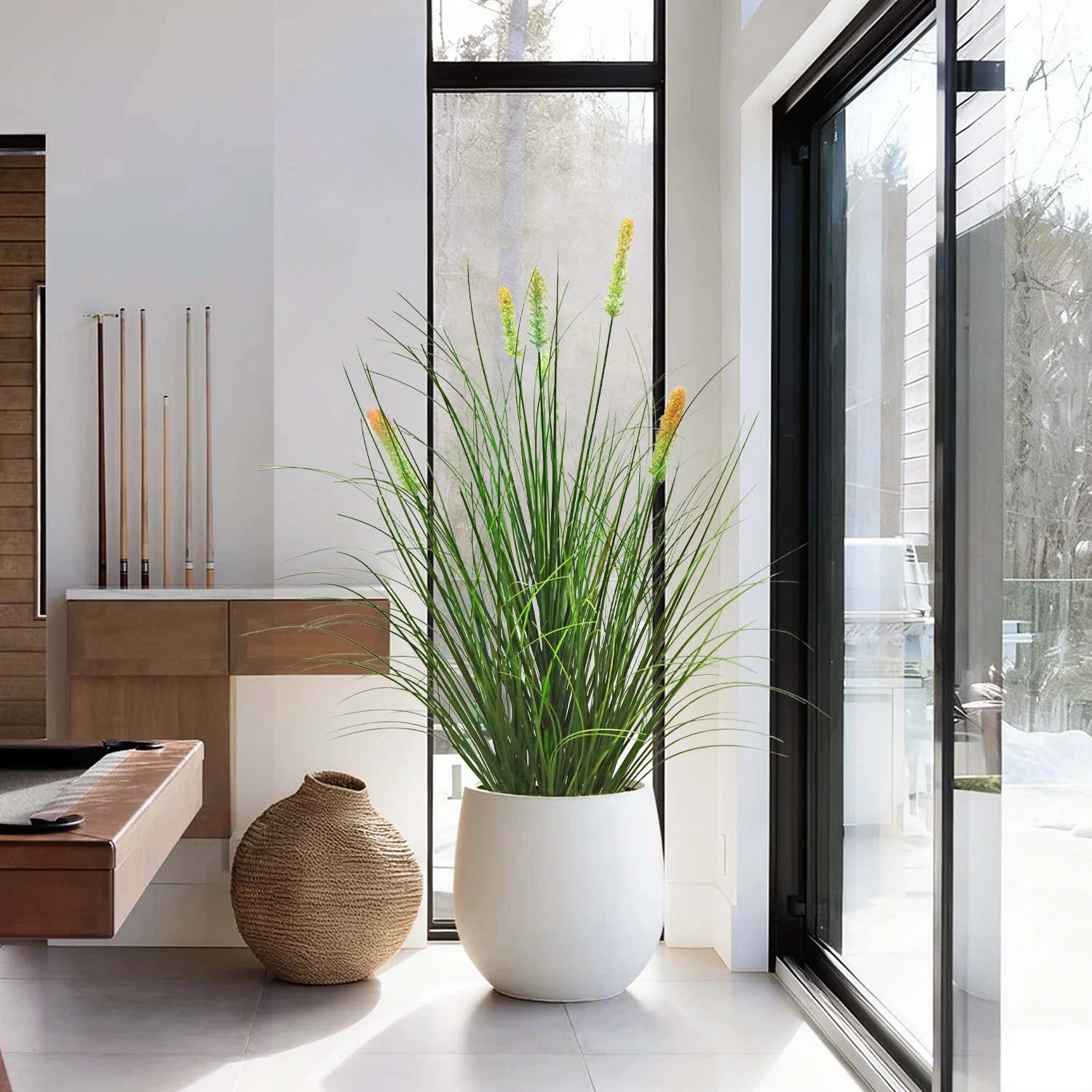 Artificial 6-Head Short Pine Grass with Curved Onion Grass Bonsai 76cm H