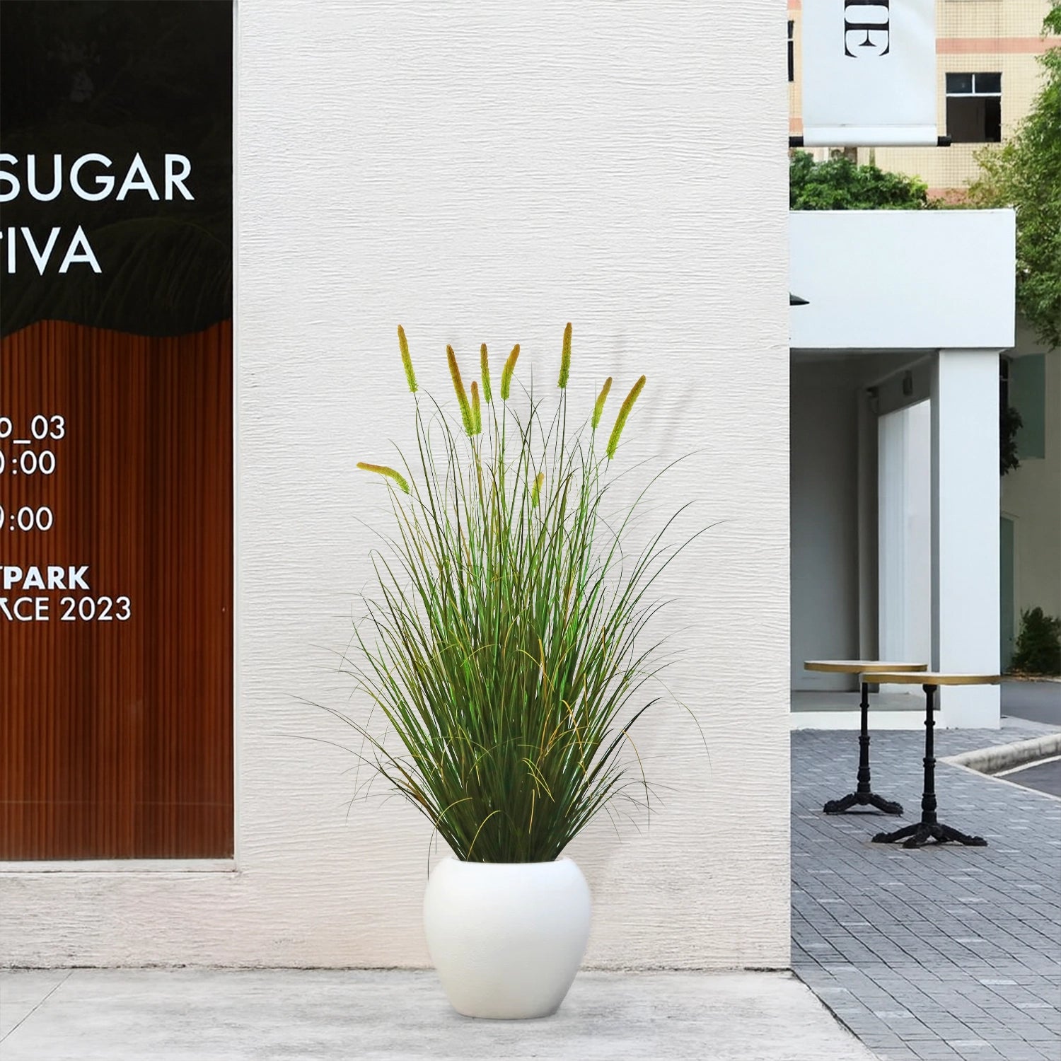 Artificial 10-Head Long Cat Tail with Curved Onion Grass Bonsai 170cm H