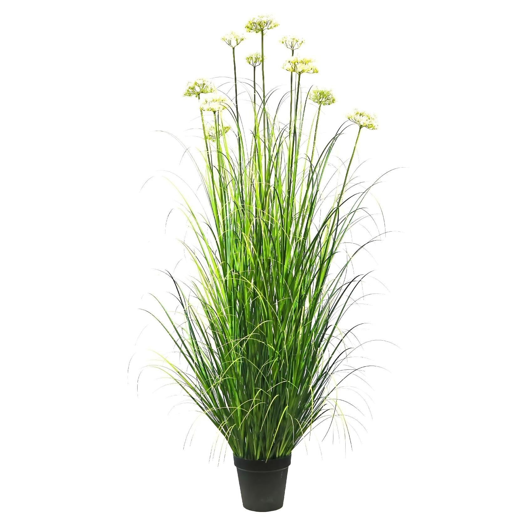 Artificial 10-Head Lace Flower with Curved Onion Grass Bonsai 9"H