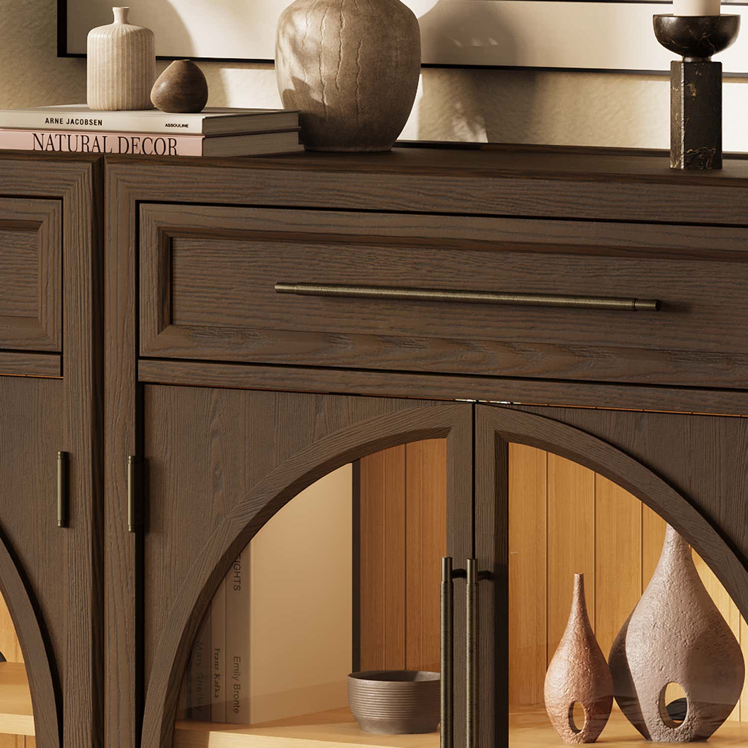 Alvar Arched 94.5" Oak Sideboard with Drawers(Set of 3)