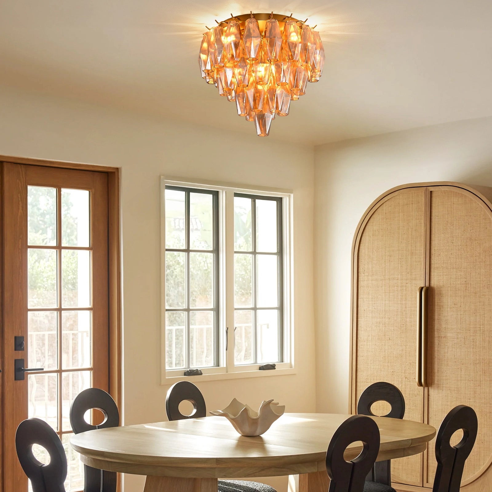 Celestial Drop Round Glass Flush Mount 13"D#Finish_Gold