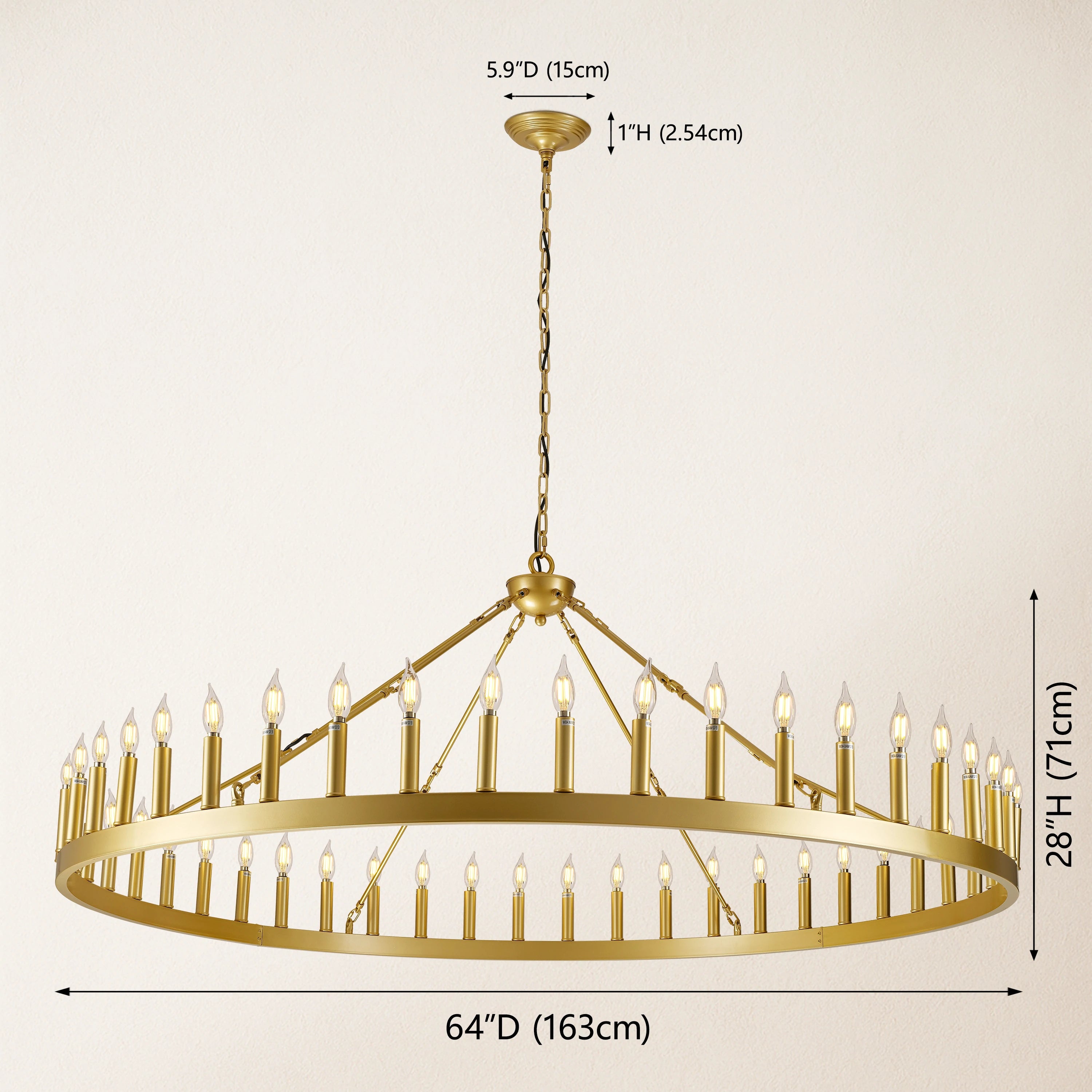 Wagon Wheel Candle Round Chandelier 64"