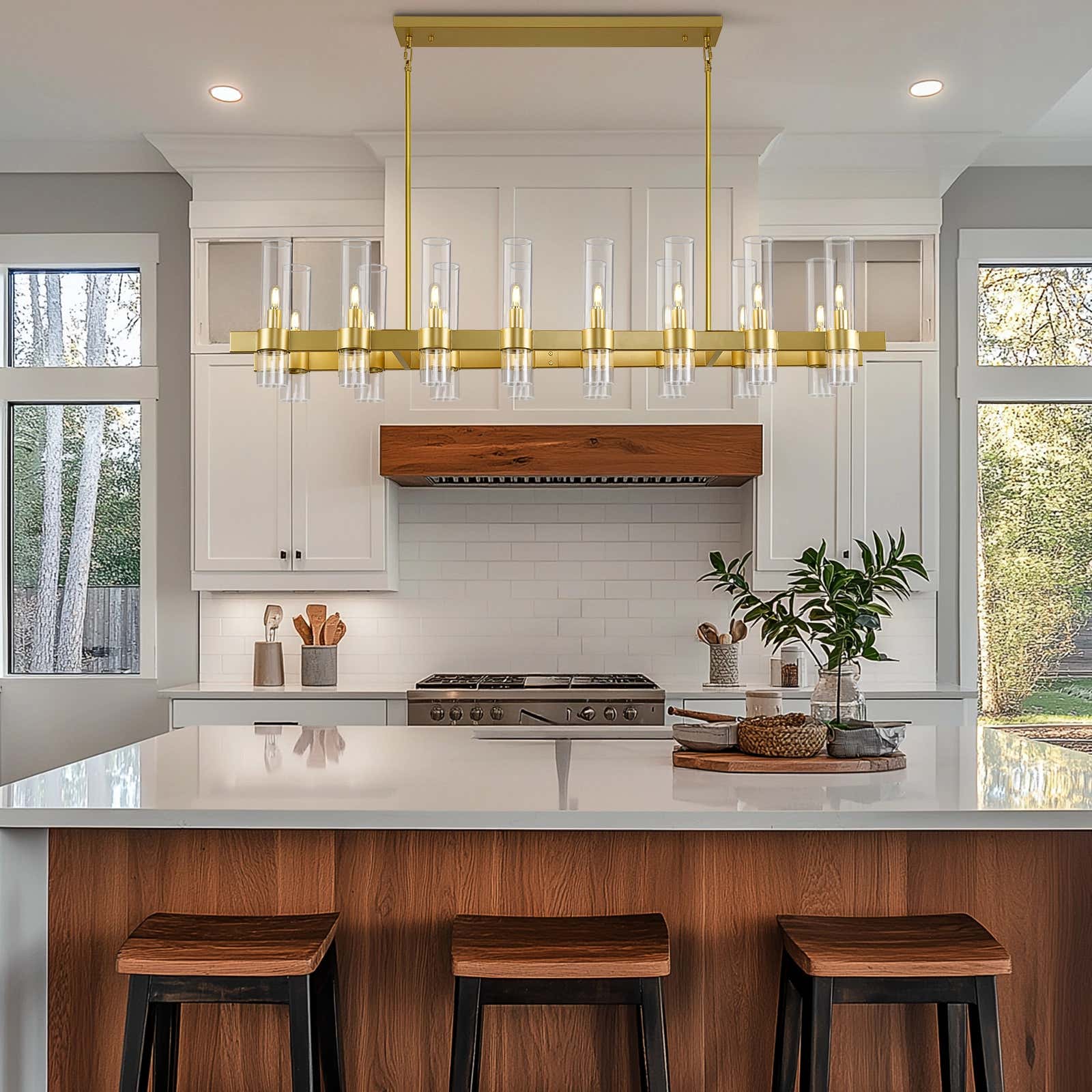 Cylora Glass Tube Rectangular Chandelier 54"W