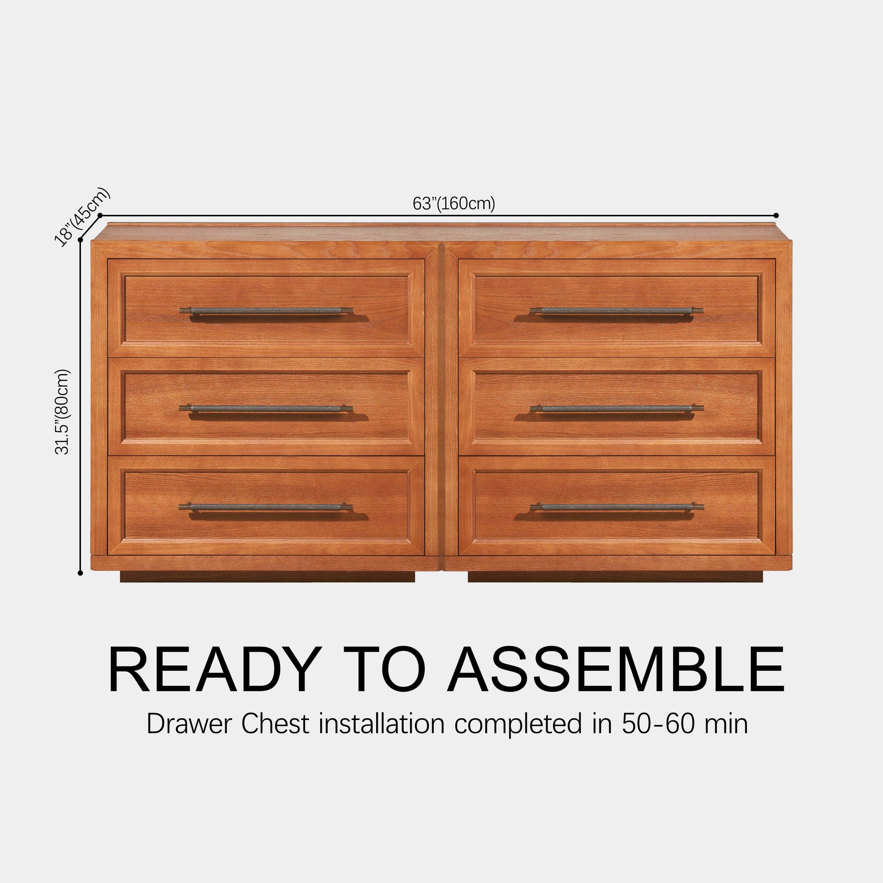 Alvar 63″ Oak 6-Drawer Chest(Set of 2)