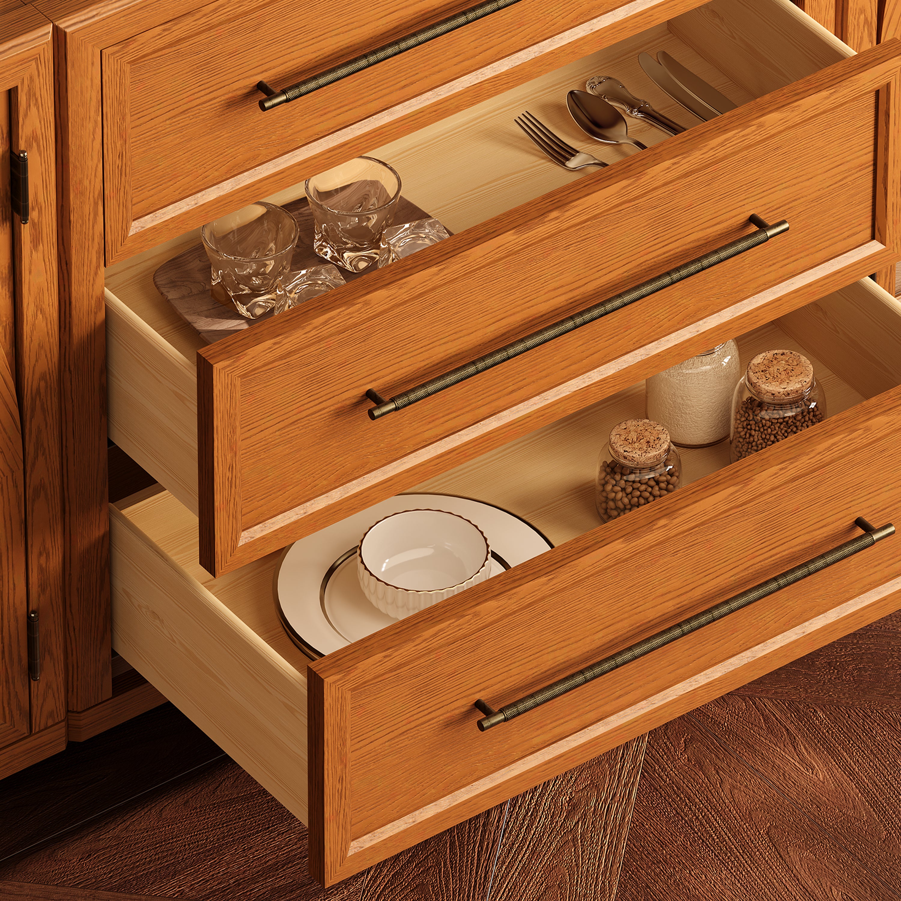 Alvar 63″ Oak 6-Drawer Chest(Set of 2)